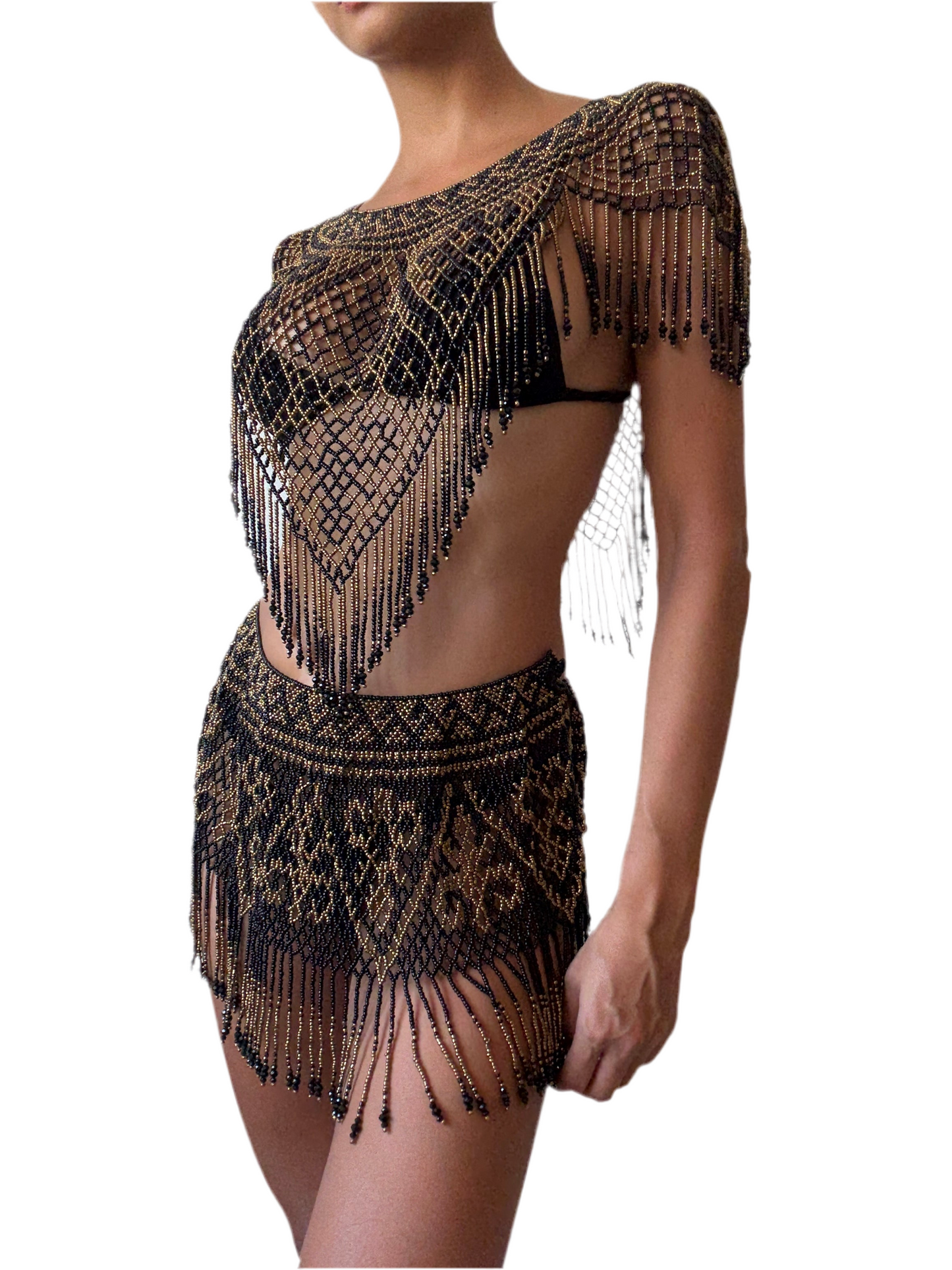 Beaded Skirt Set Athena Black/Gold