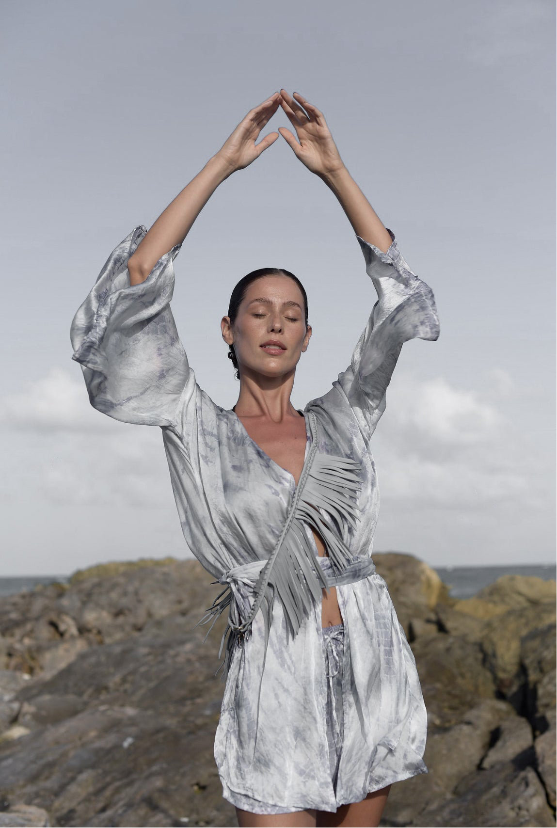 Mar Silk Shorts Set in Storm Grey