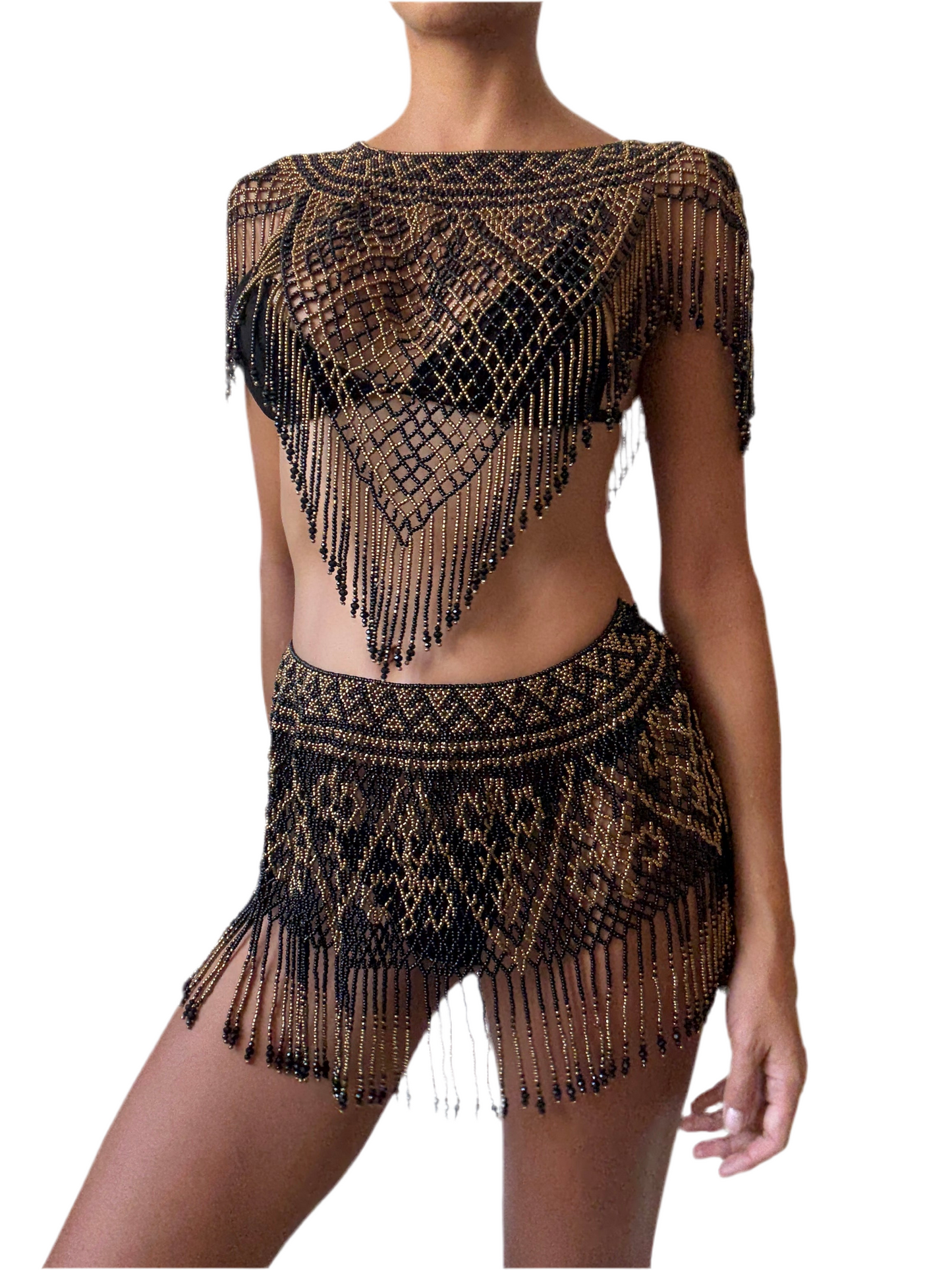 Beaded Skirt Set Athena Black/Gold