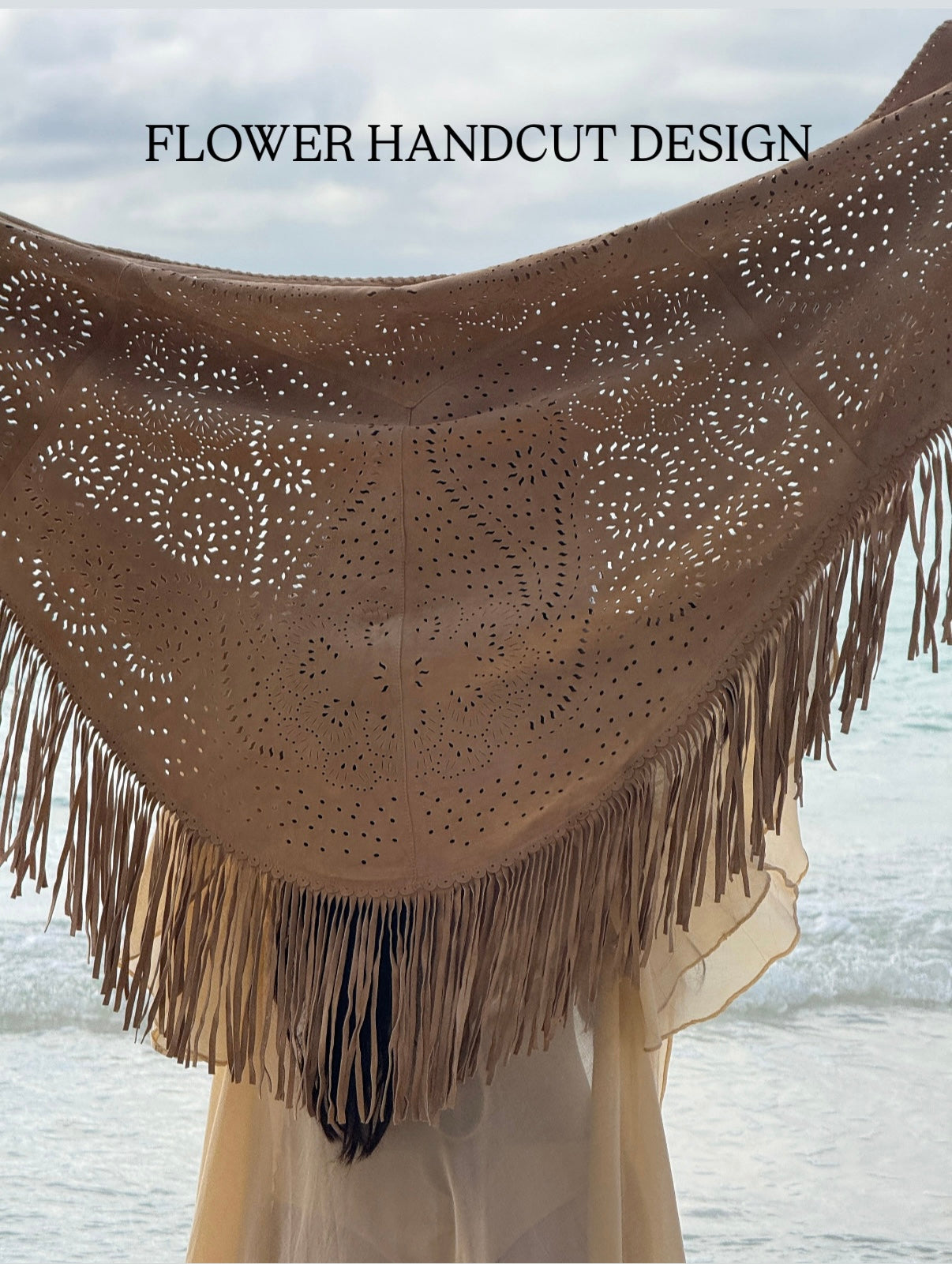 Suede Fringe Shawl in Black