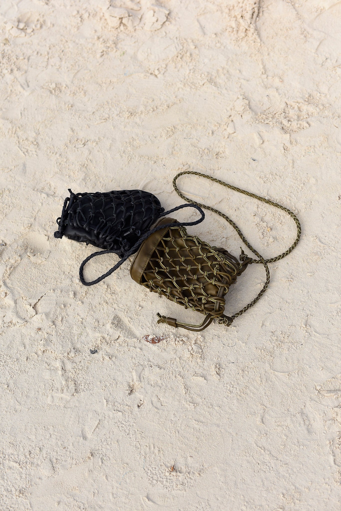 Mini Leather Net Bag in Olive Green