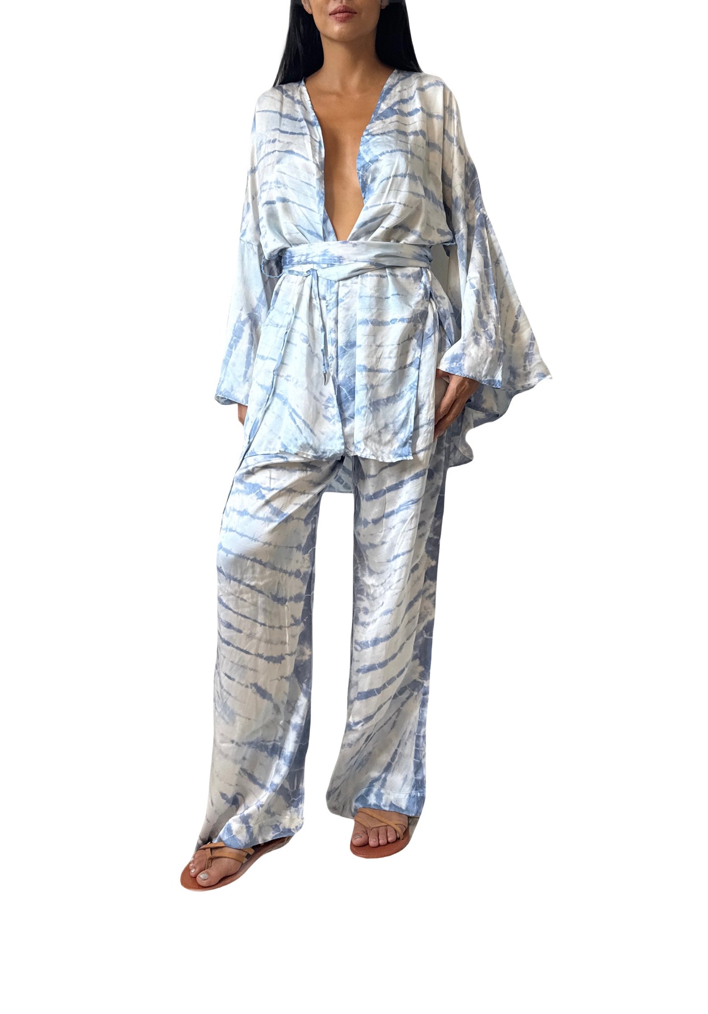 Mar Silk Pants Set in Sky Blue