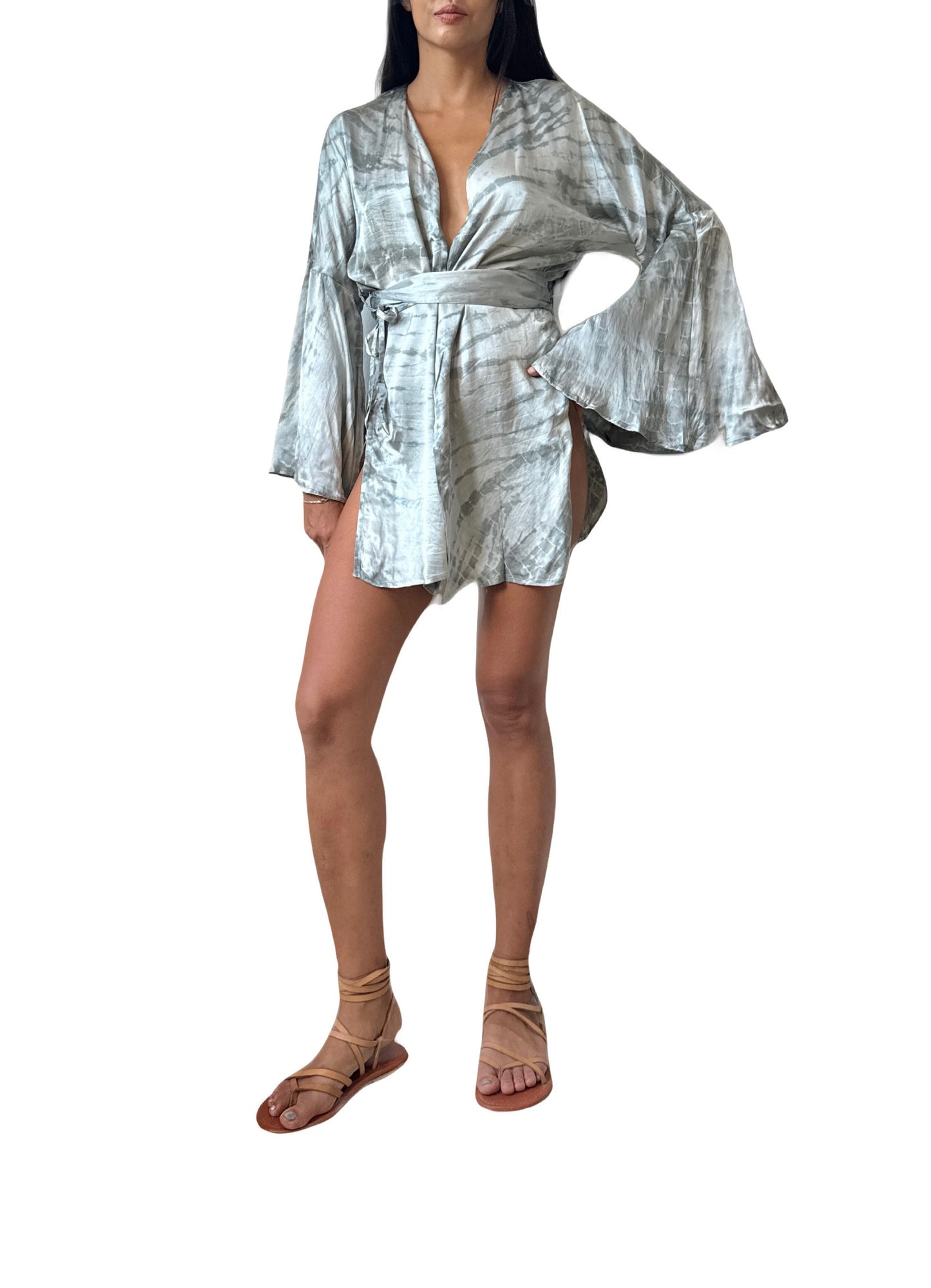 Mar Silk Shorts Set in Storm Grey