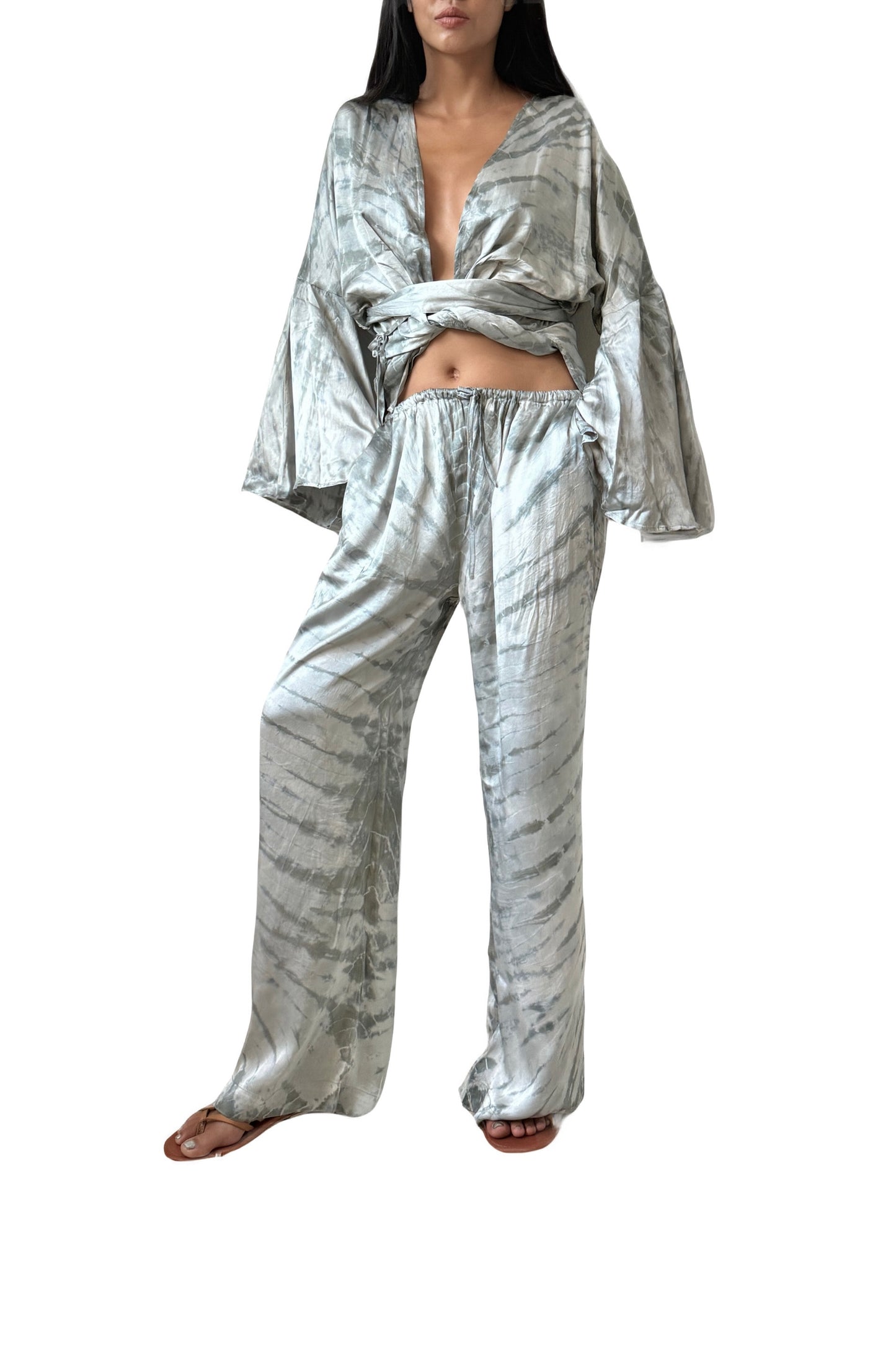 Mar Silk Pants Set in Storm Grey