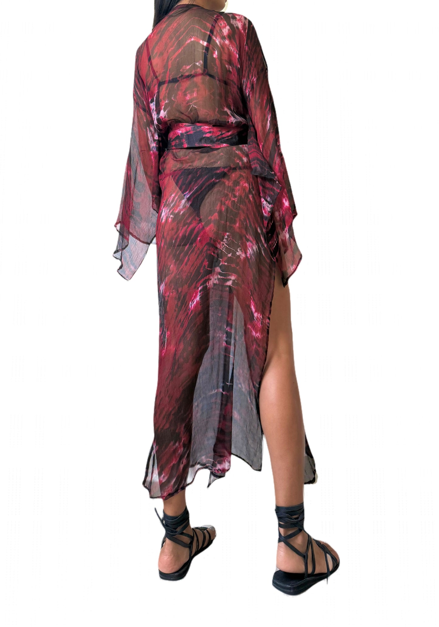 Long Kimono in Maroon Red
