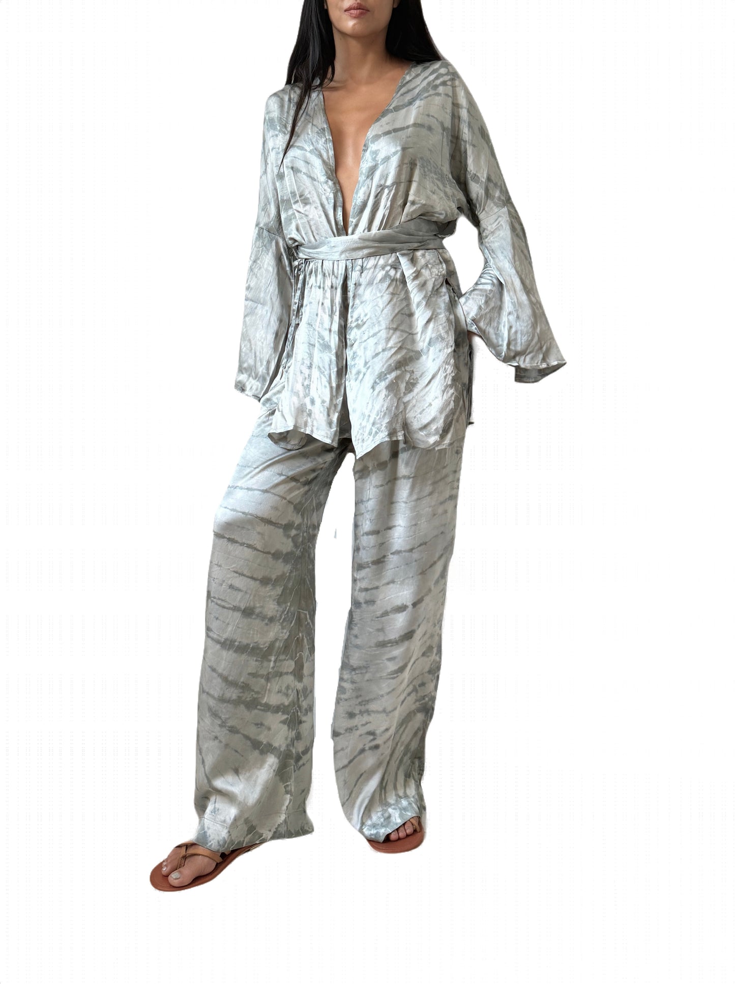 Mar Silk Pants Set in Storm Grey