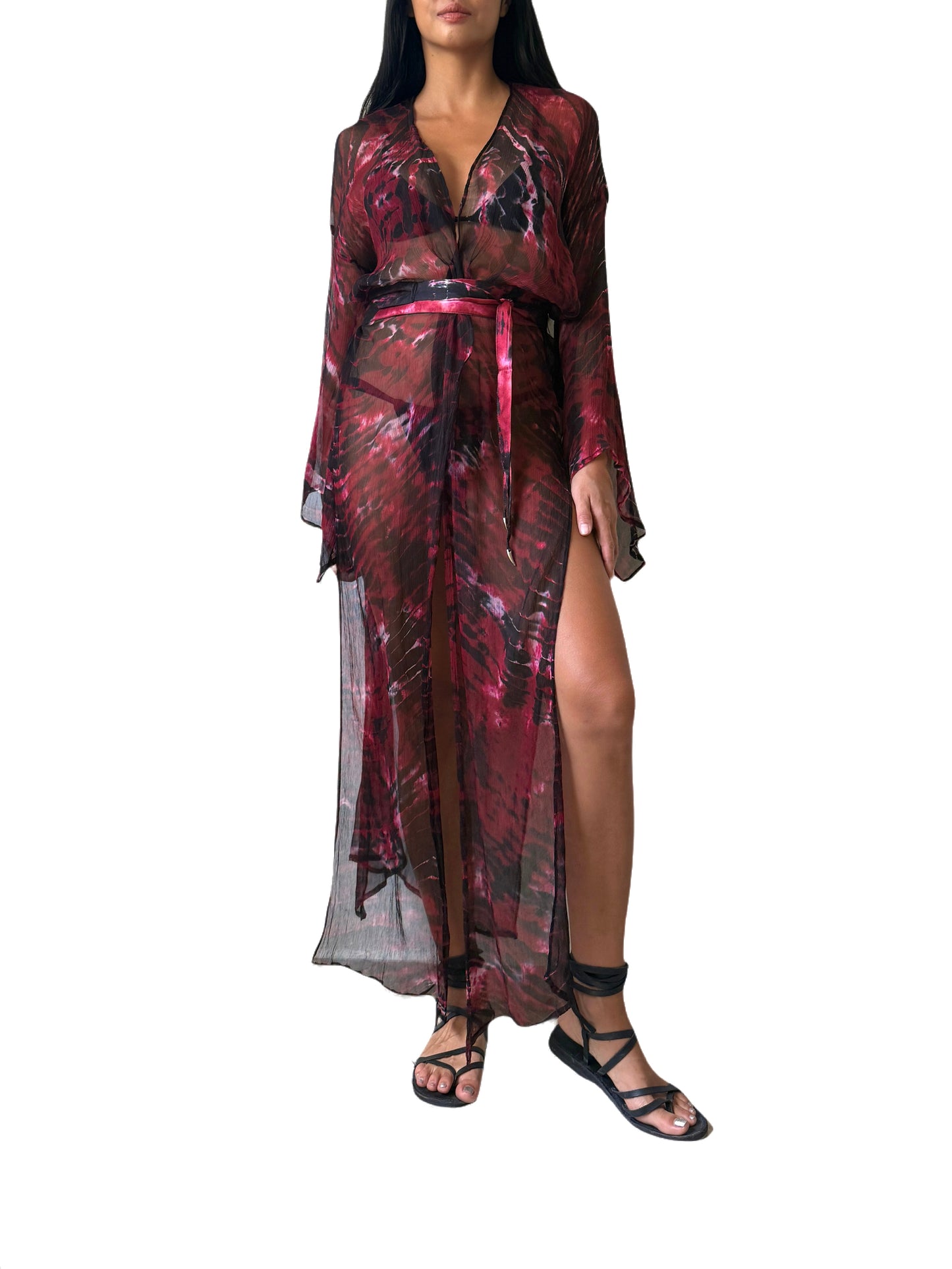 Long Kimono in Maroon Red
