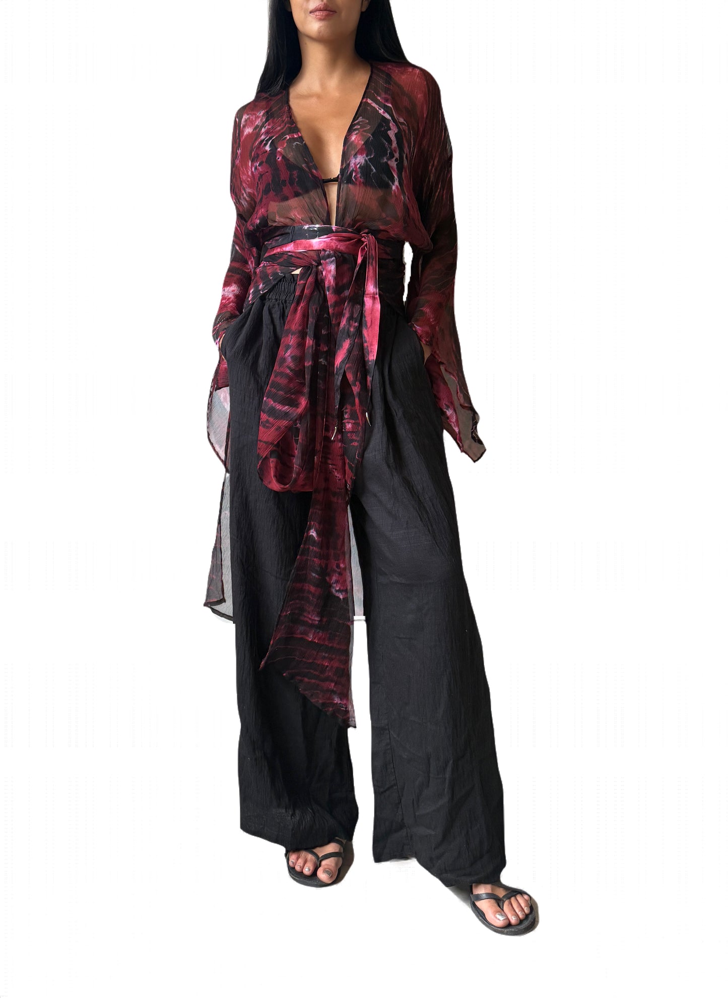 Long Kimono in Maroon Red