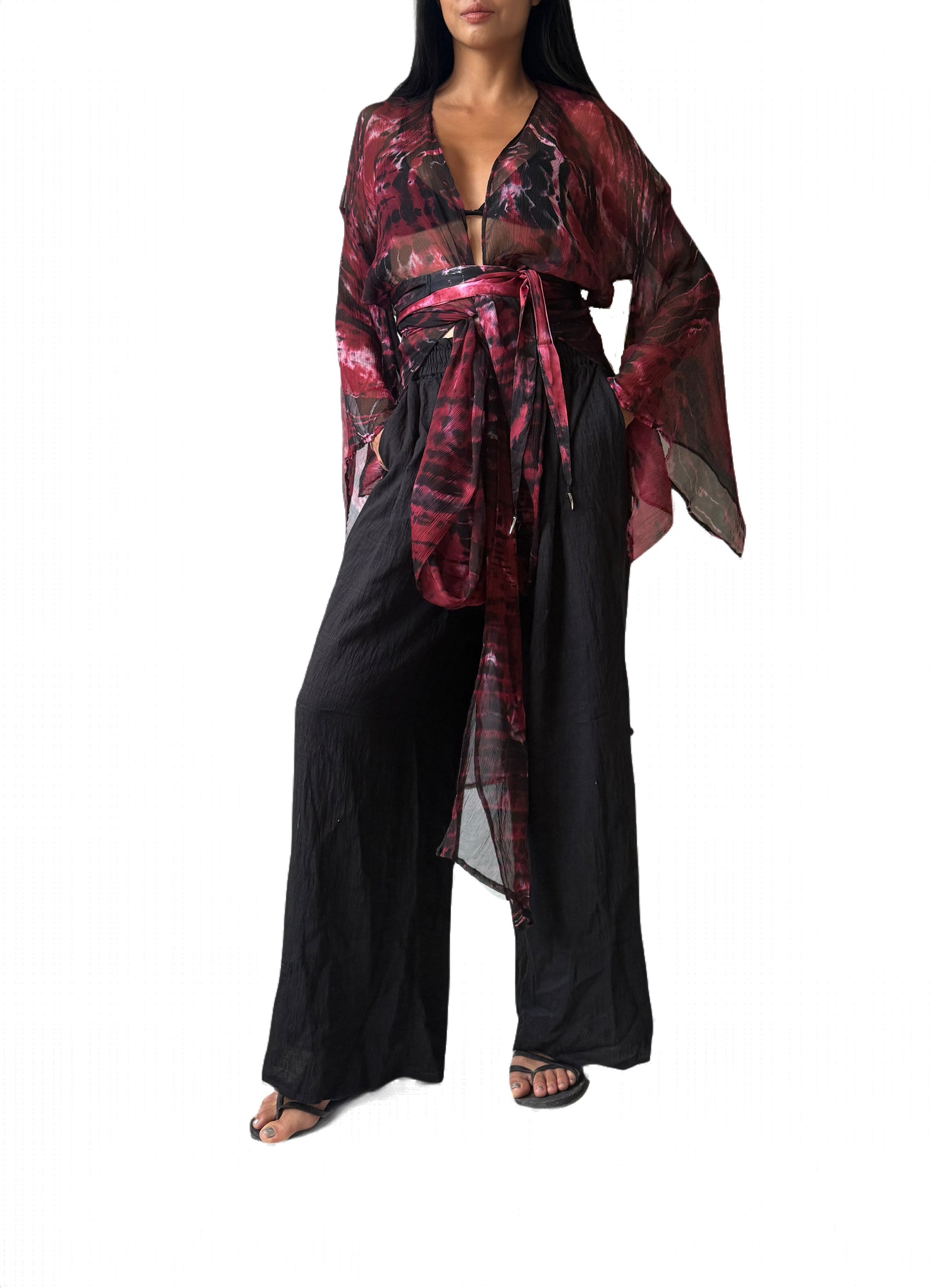 Long Kimono in Maroon Red