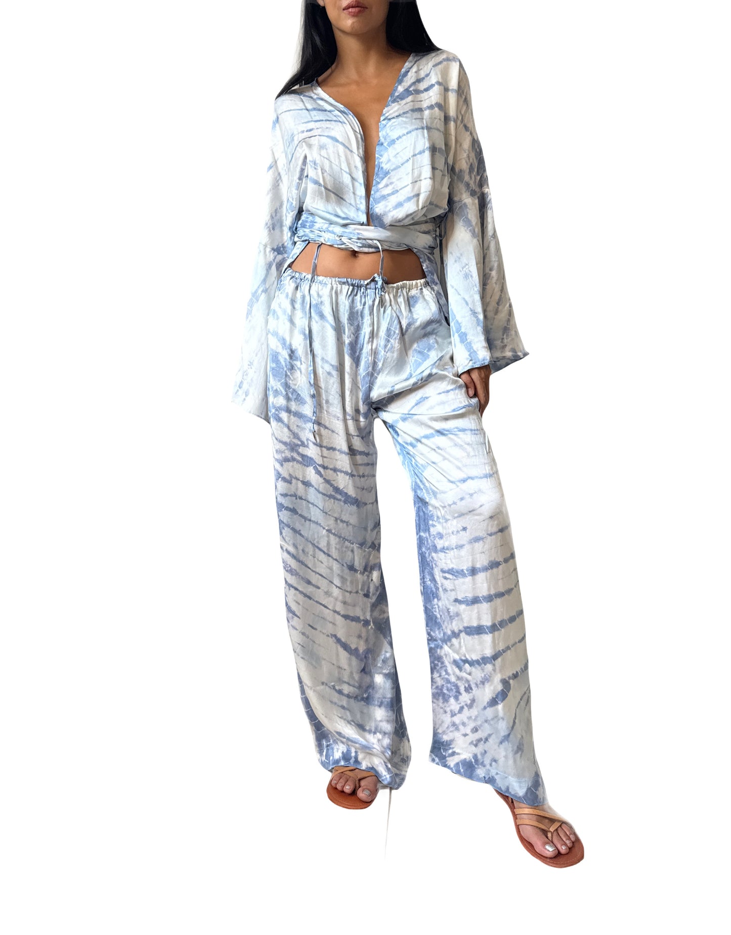 Mar Silk Pants Set in Sky Blue