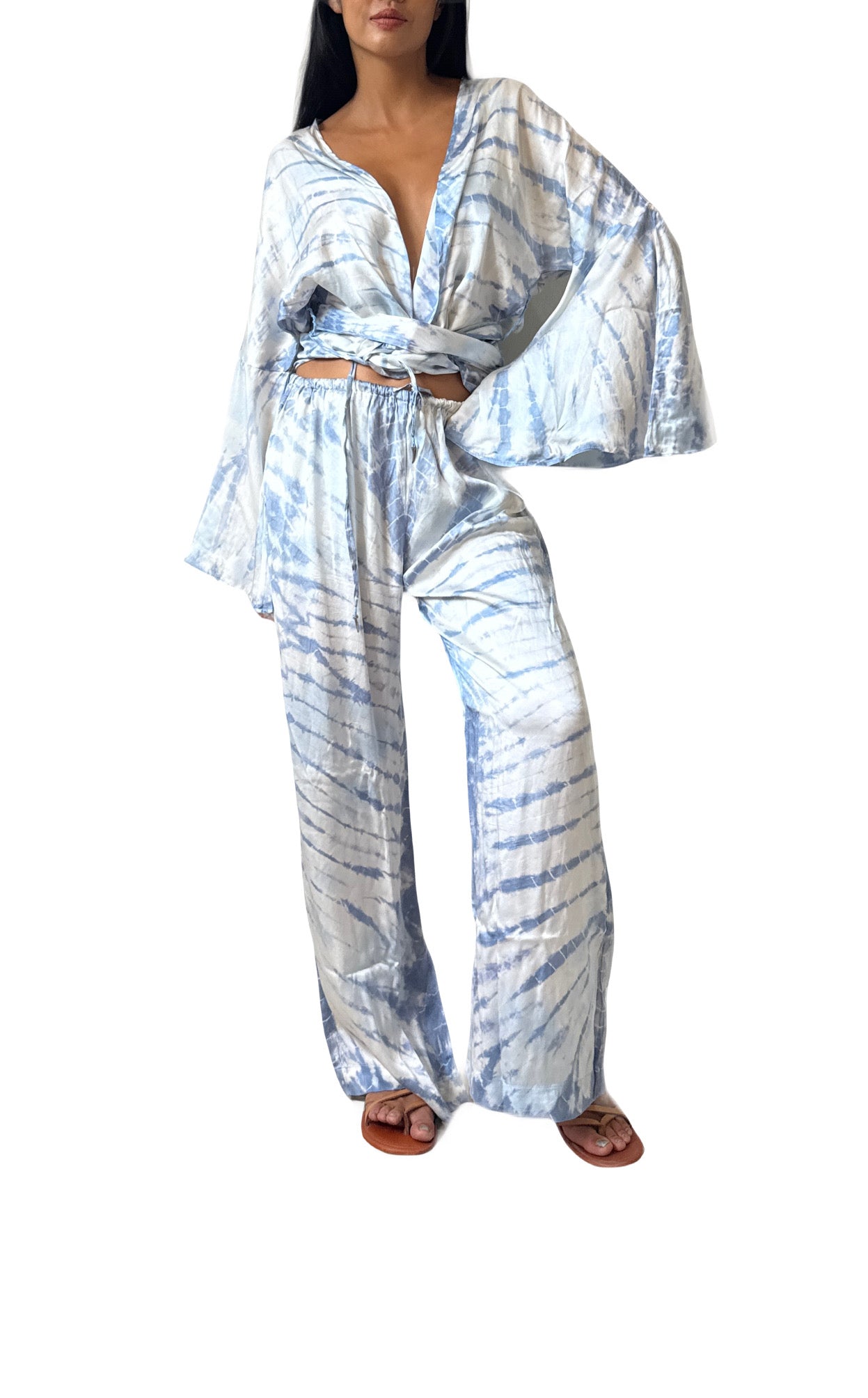 Mar Silk Pants Set in Sky Blue