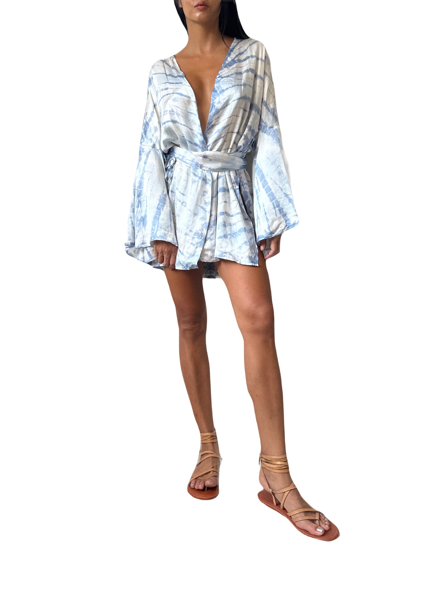 Mar Silk Shorts Set in Sky Blue