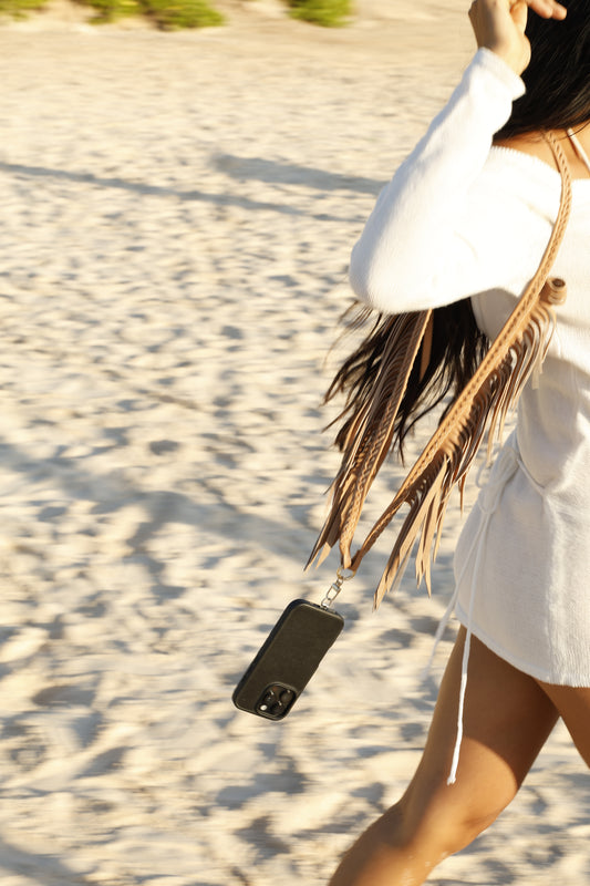 FRINGE LEATHER PHONE ADORNMENT