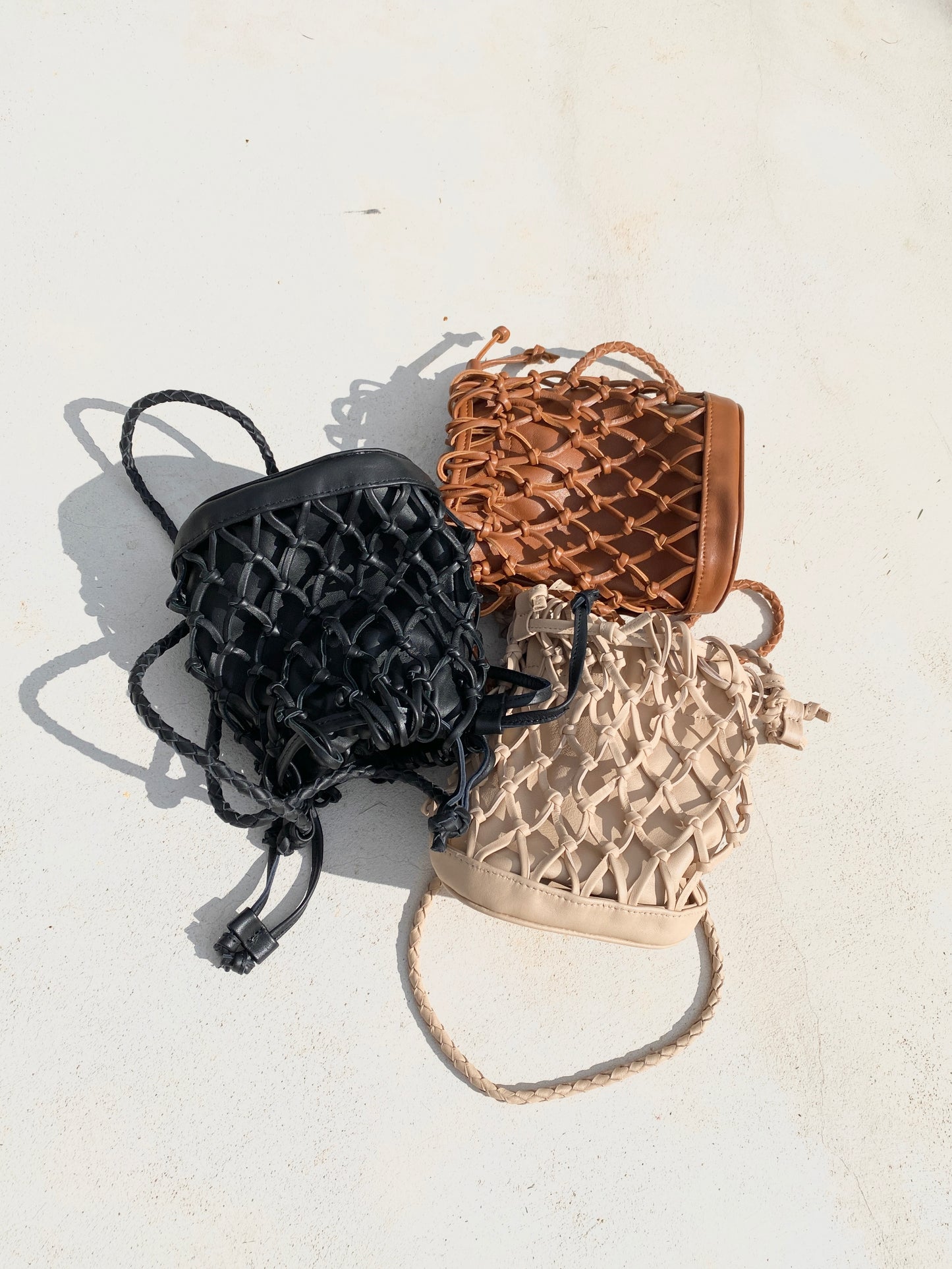 Mini Leather Net Bag in Black