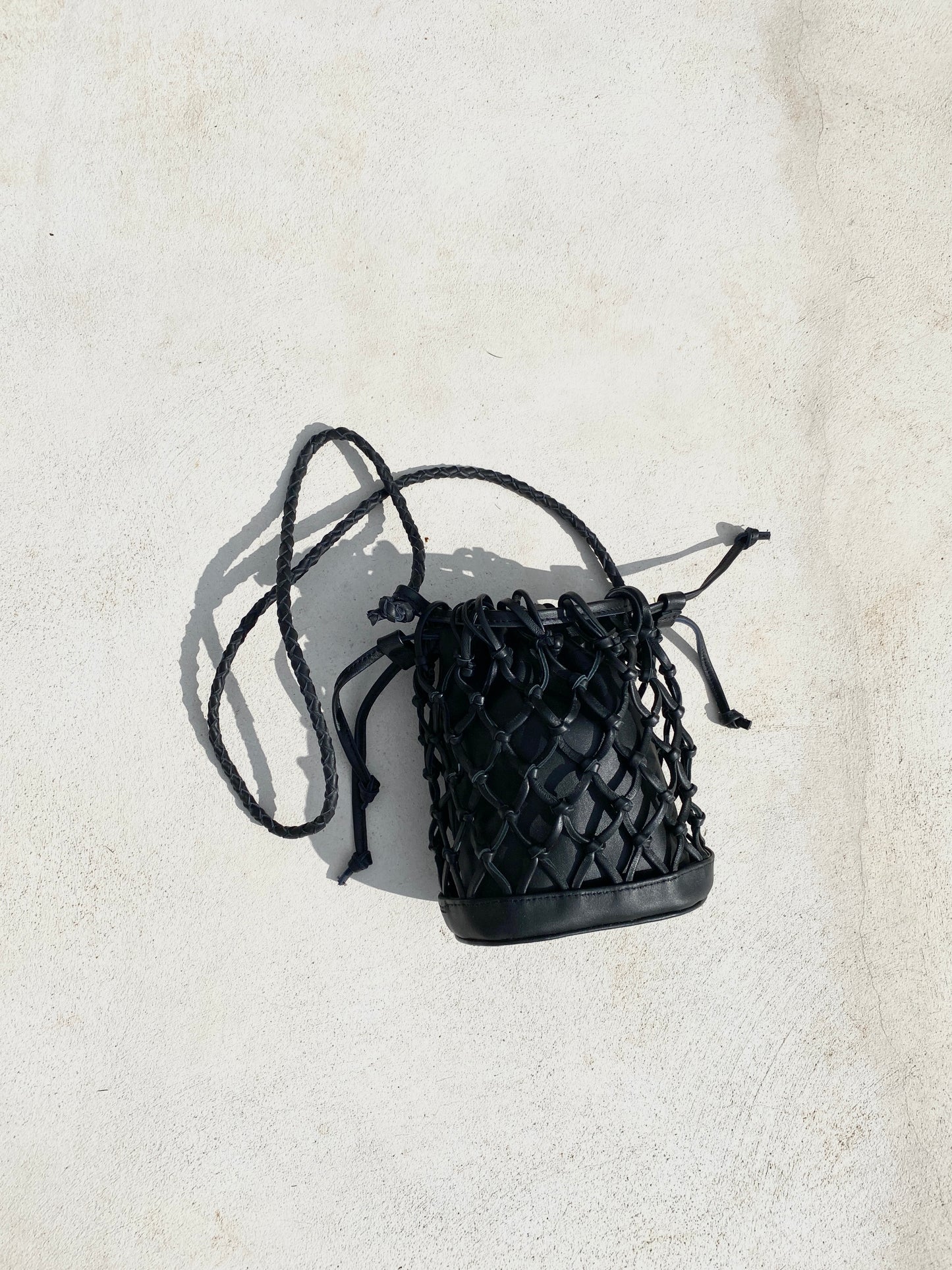 Mini Leather Net Bag in Black
