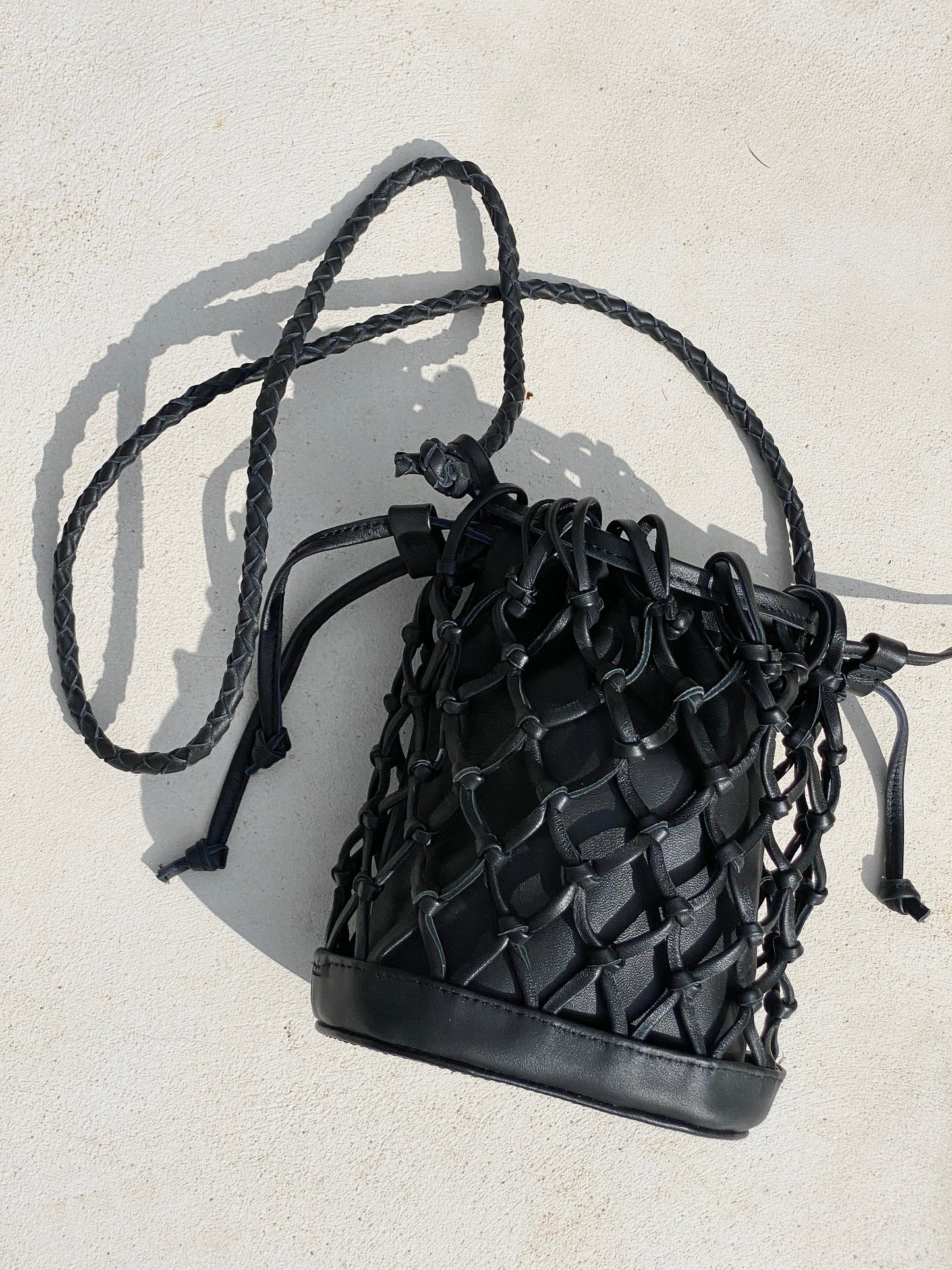 Mini Leather Net Bag in Black