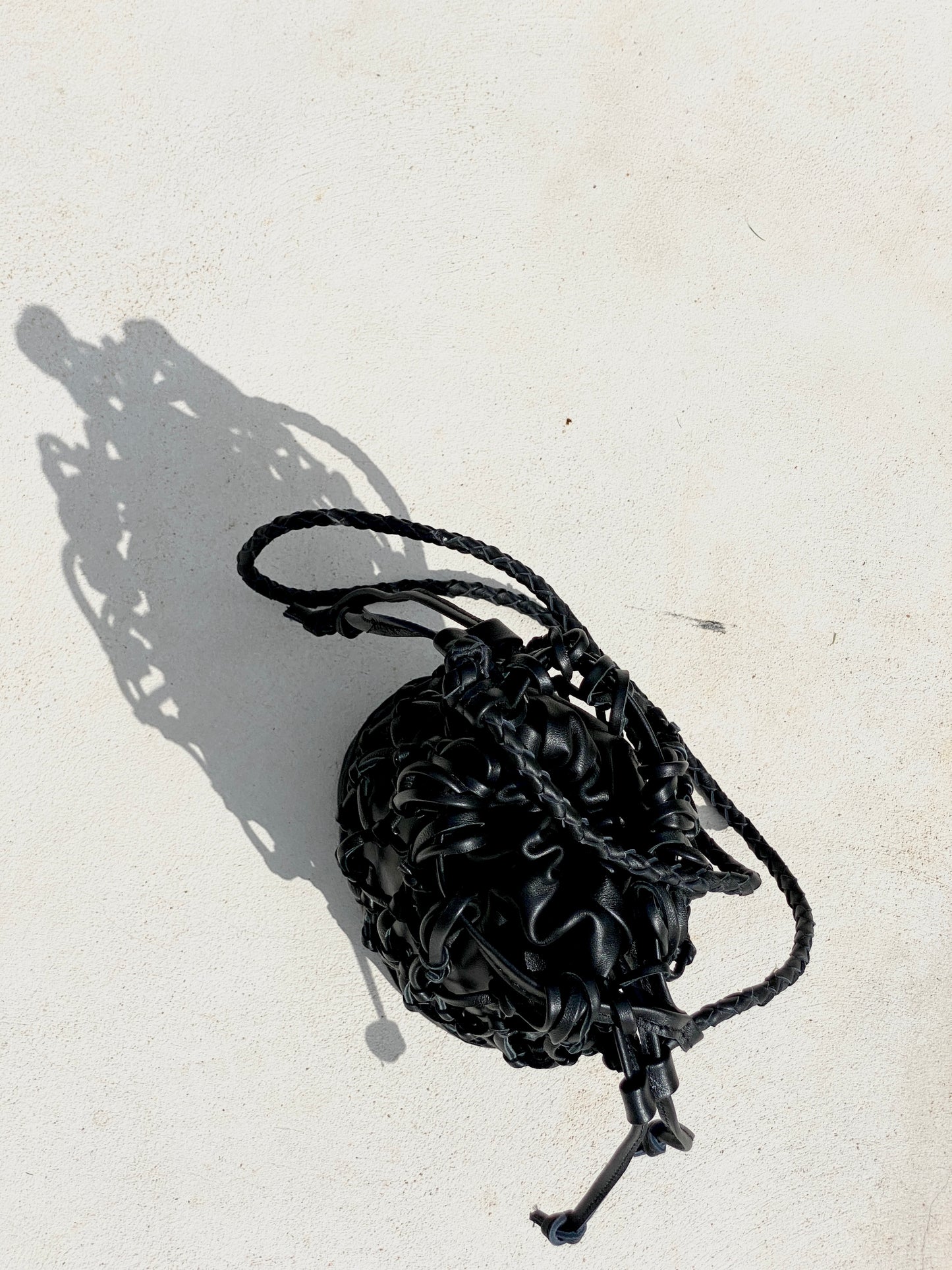 Mini Leather Net Bag in Black