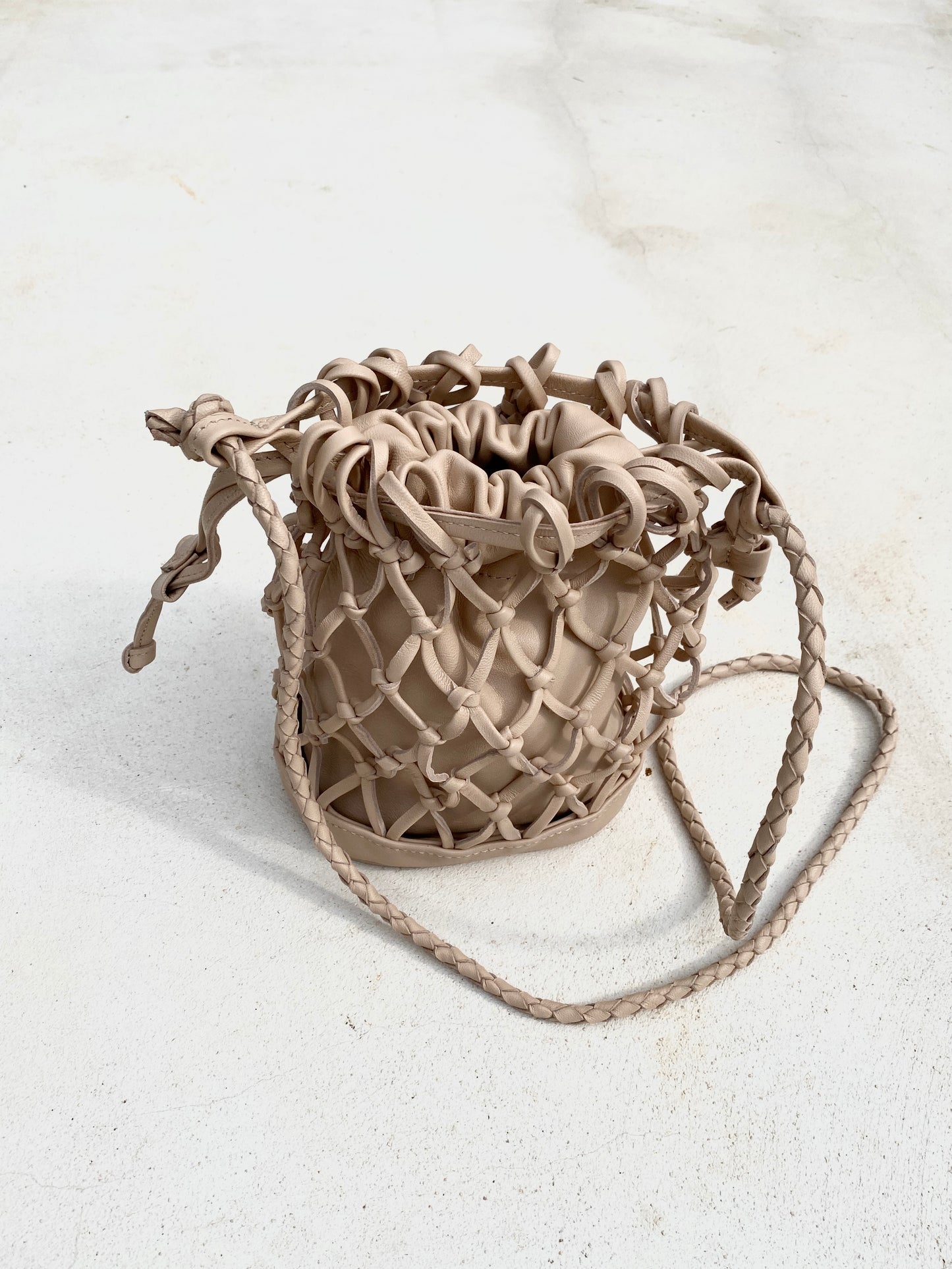 Mini Leather Net Bag in Sand