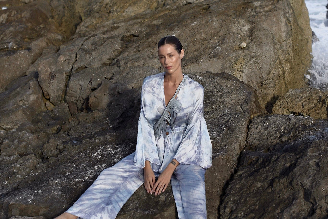 Mar Silk Pants Set in Sky Blue