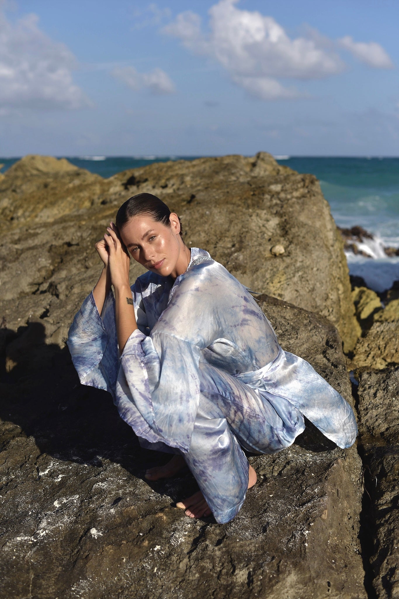 Mar Silk Pants Set in Sky Blue