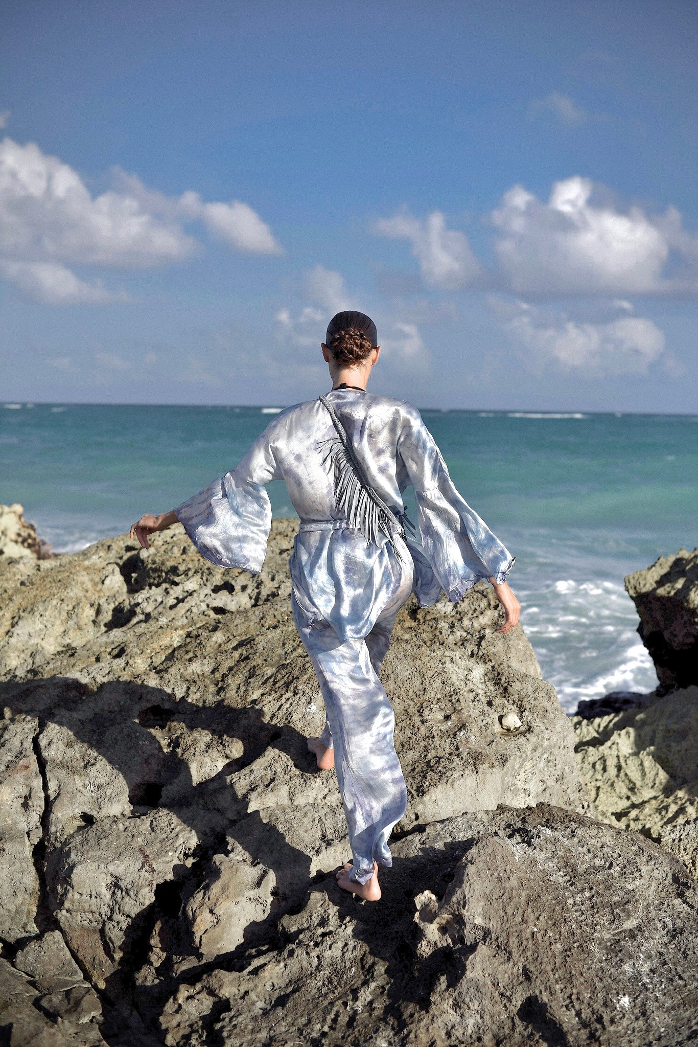 Mar Silk Pants Set in Sky Blue