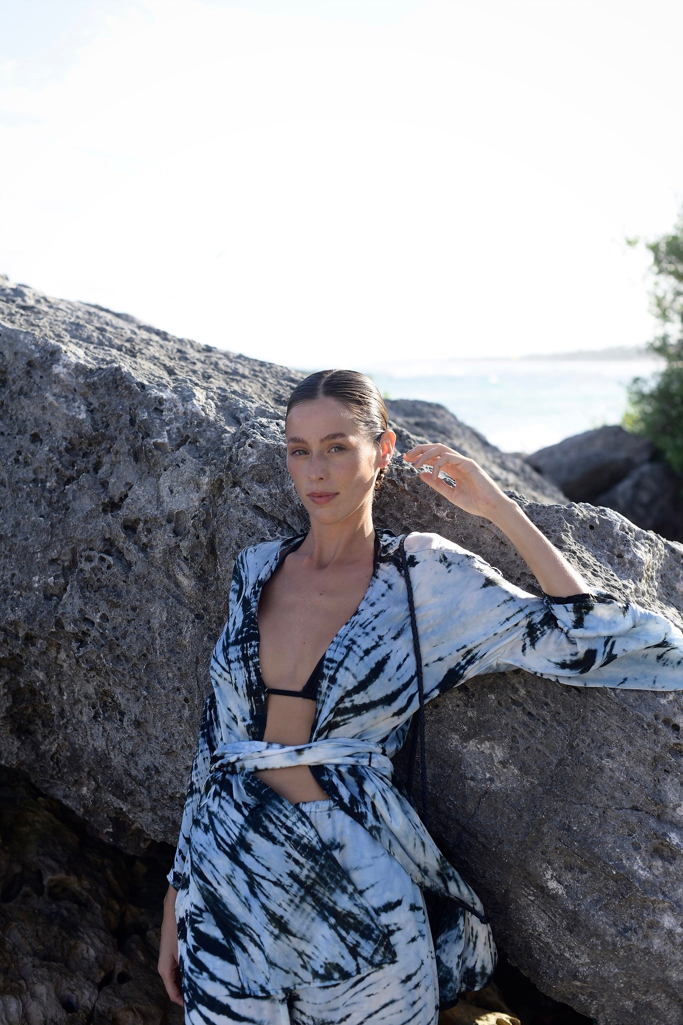 Mar Satin Pants Set in Ocean Blue