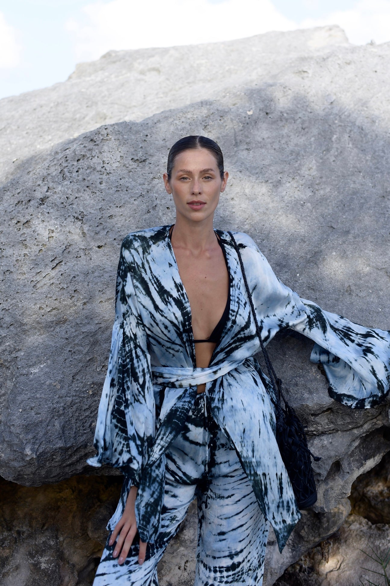 Mar Satin Pants Set in Ocean Blue