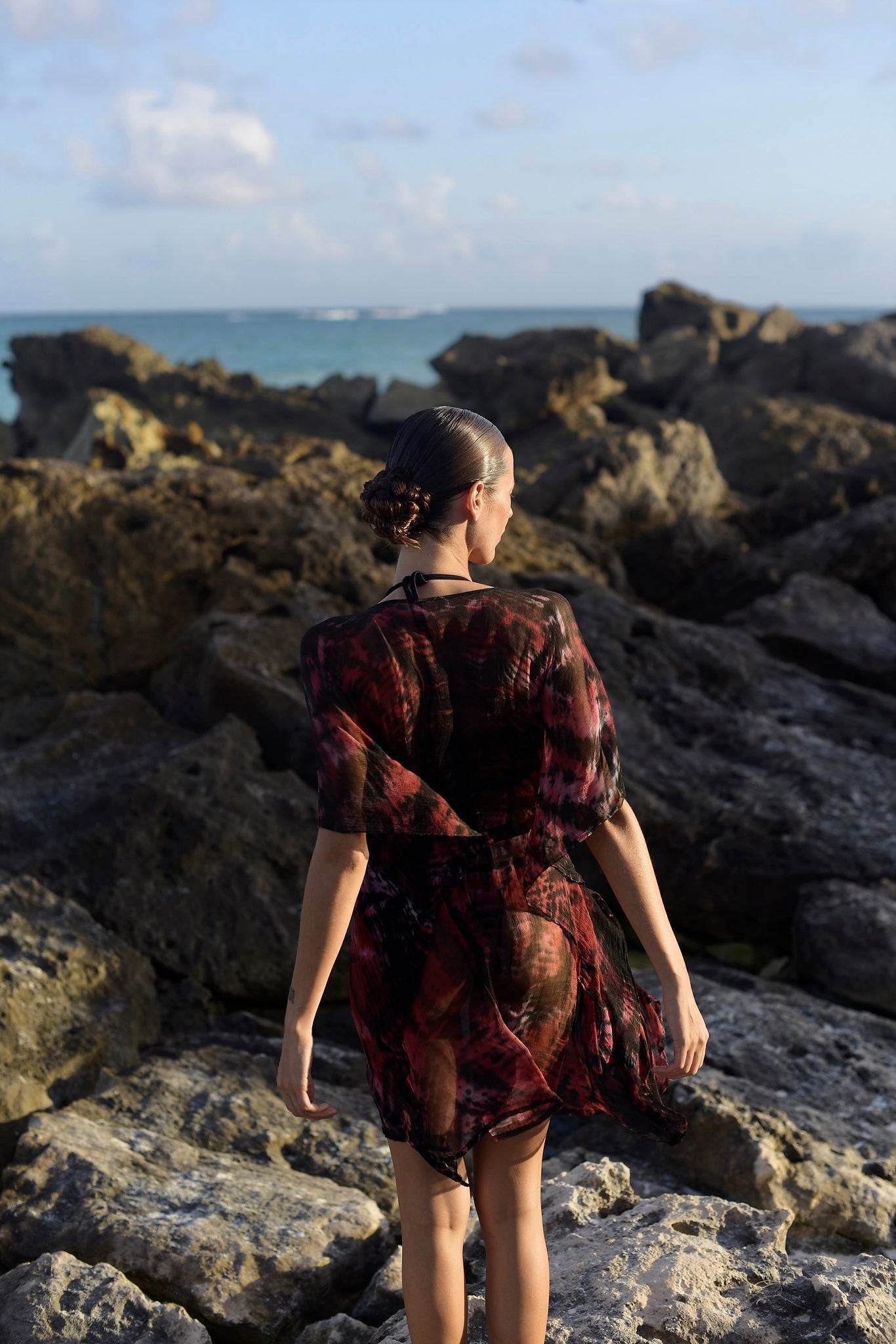 Azure Kaftan Dress in Maroon