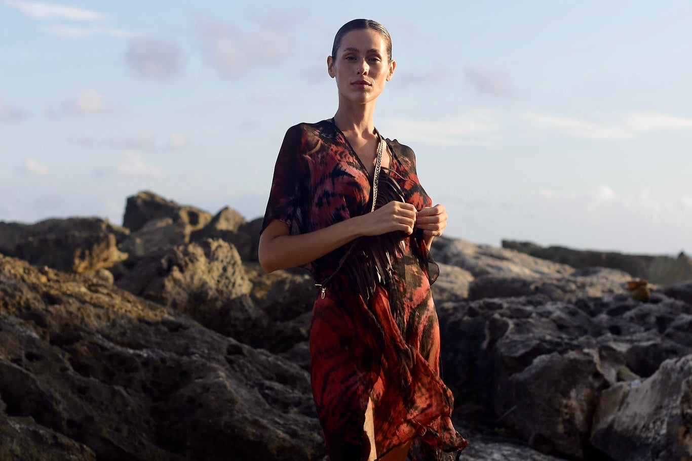 Azure Kaftan Dress in Maroon