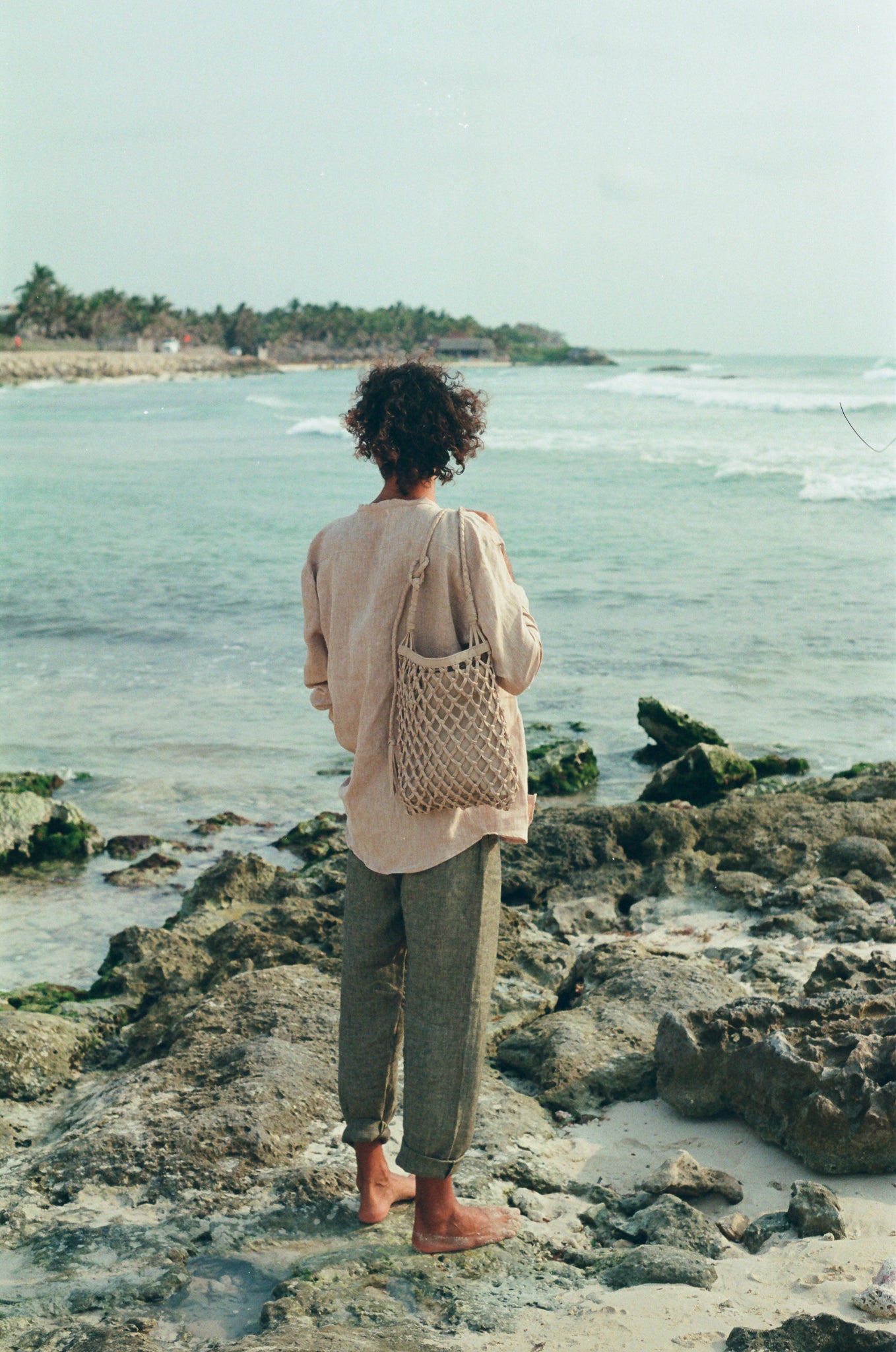 Cruza Leather Net Bag in Sand