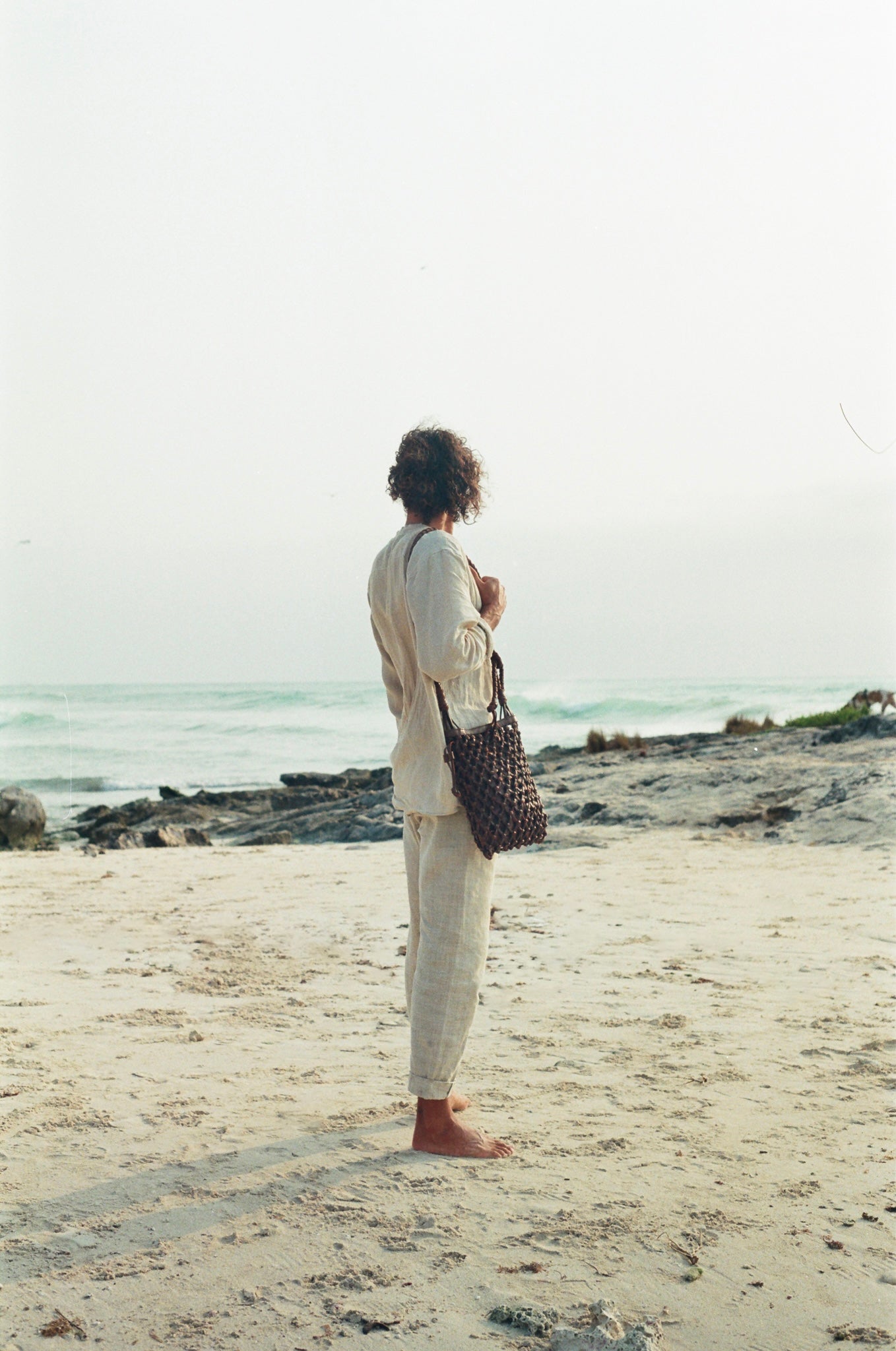 Cruza Leather Net Bag in Brown