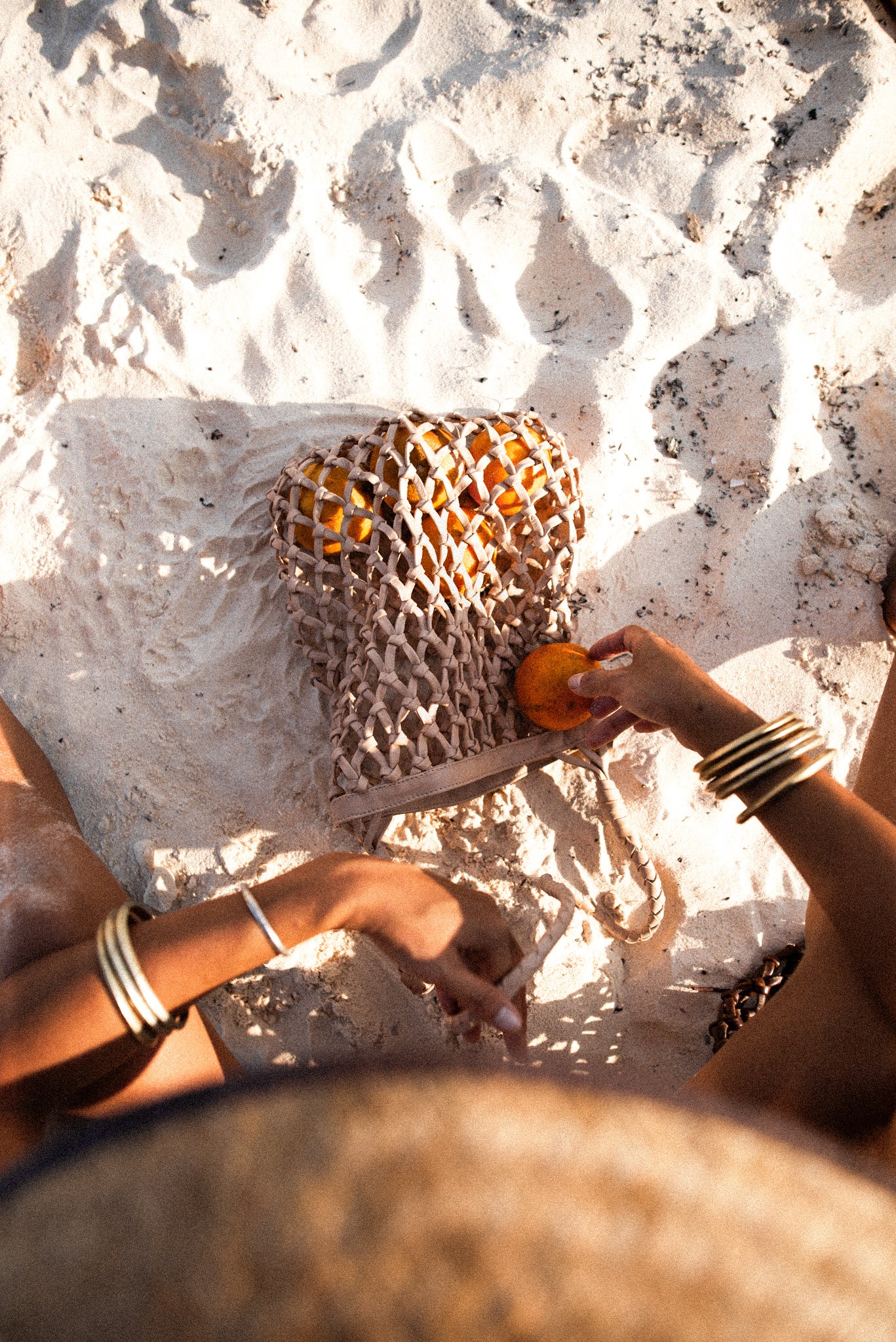 Cruza Leather Net Bag in Sand