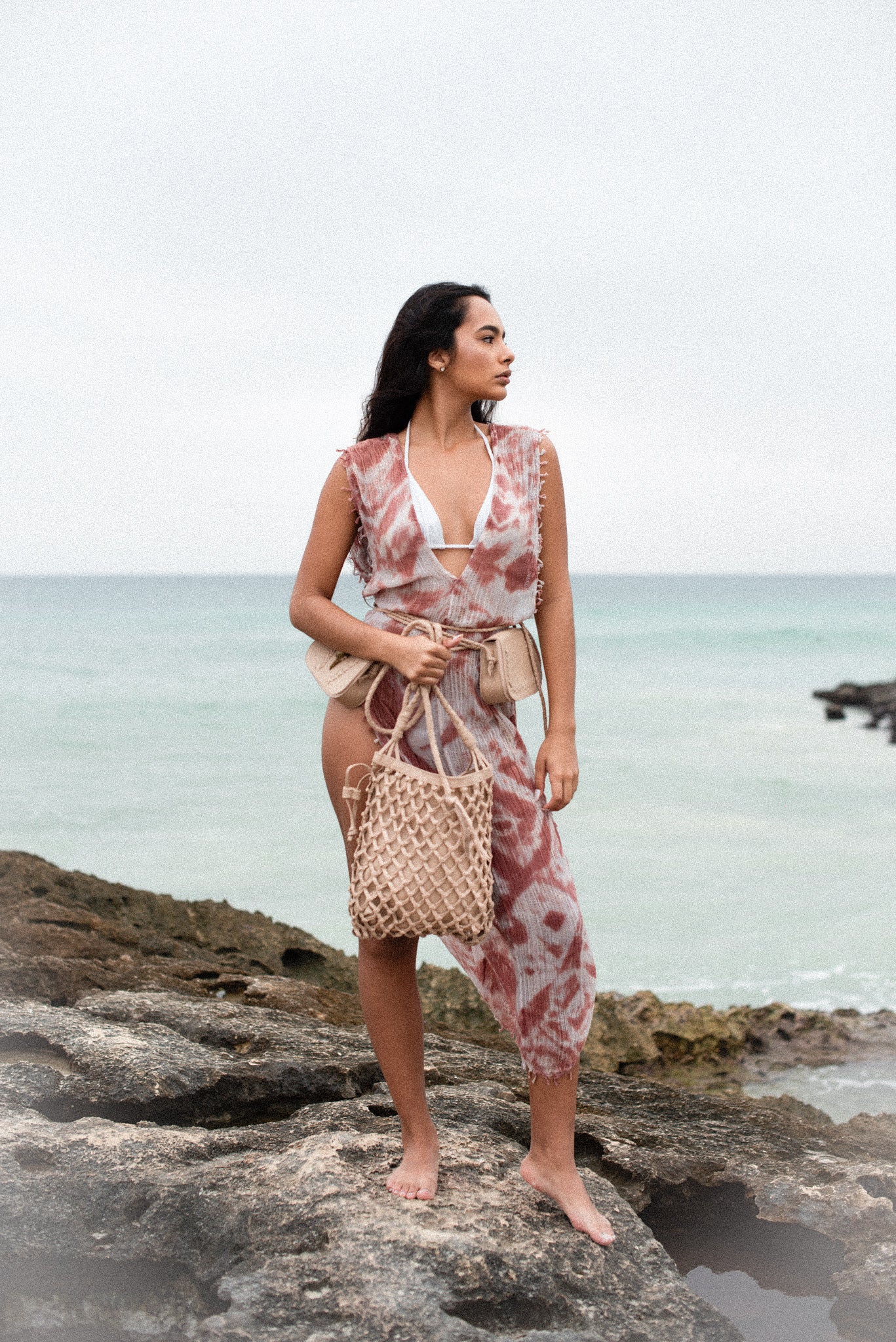 Cruza Leather Net Bag in Sand