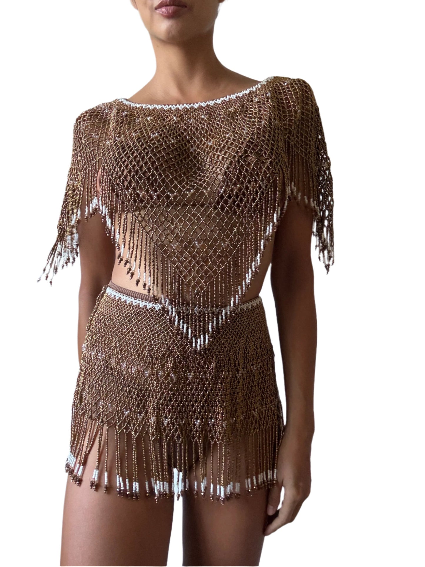 Athena Beaded Skirt Set in Gold
