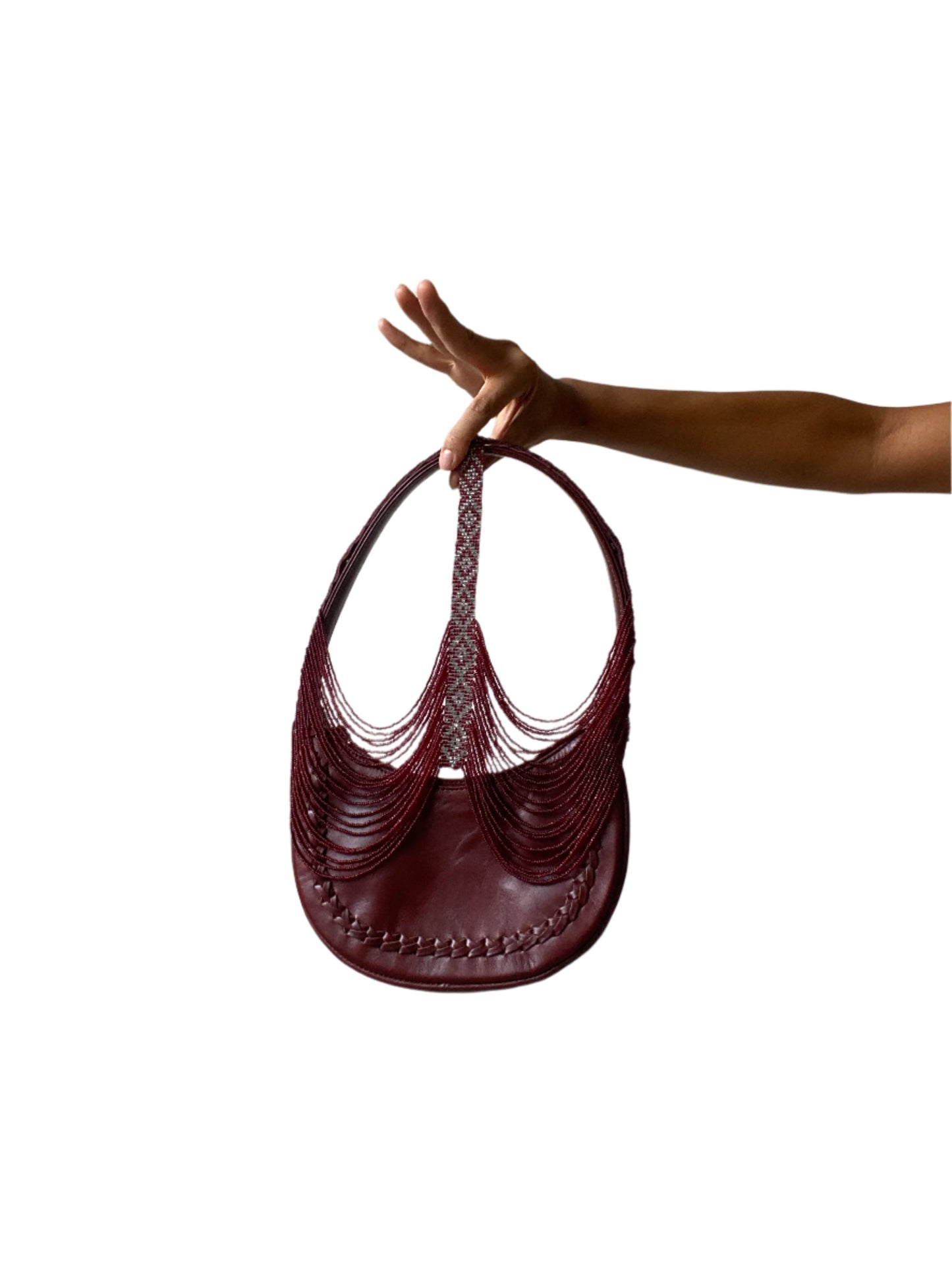 Burgundy Beaded Half Moon Purse