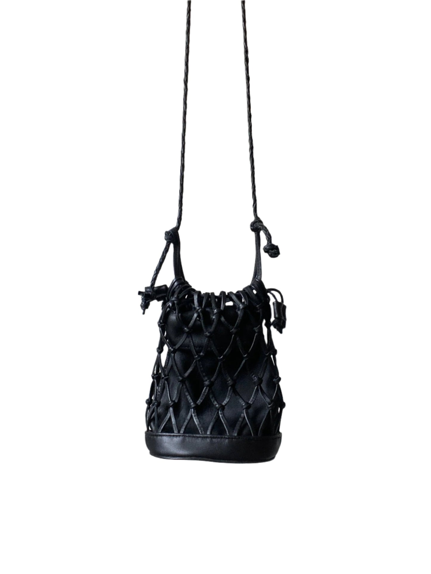 Mini Leather Net Bag in Black
