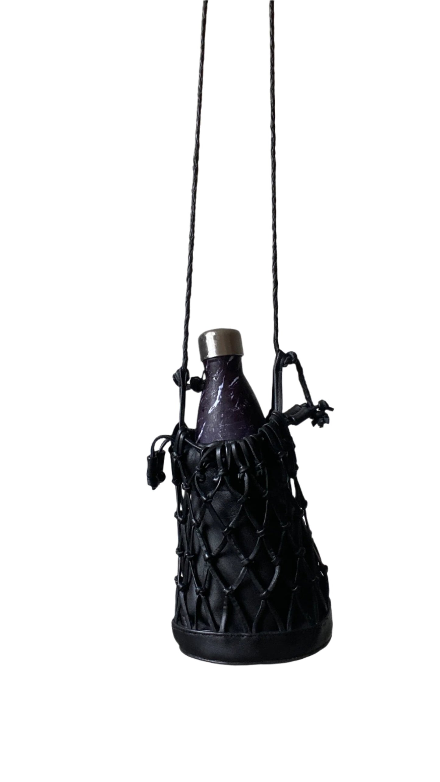 Mini Leather Net Bag in Black