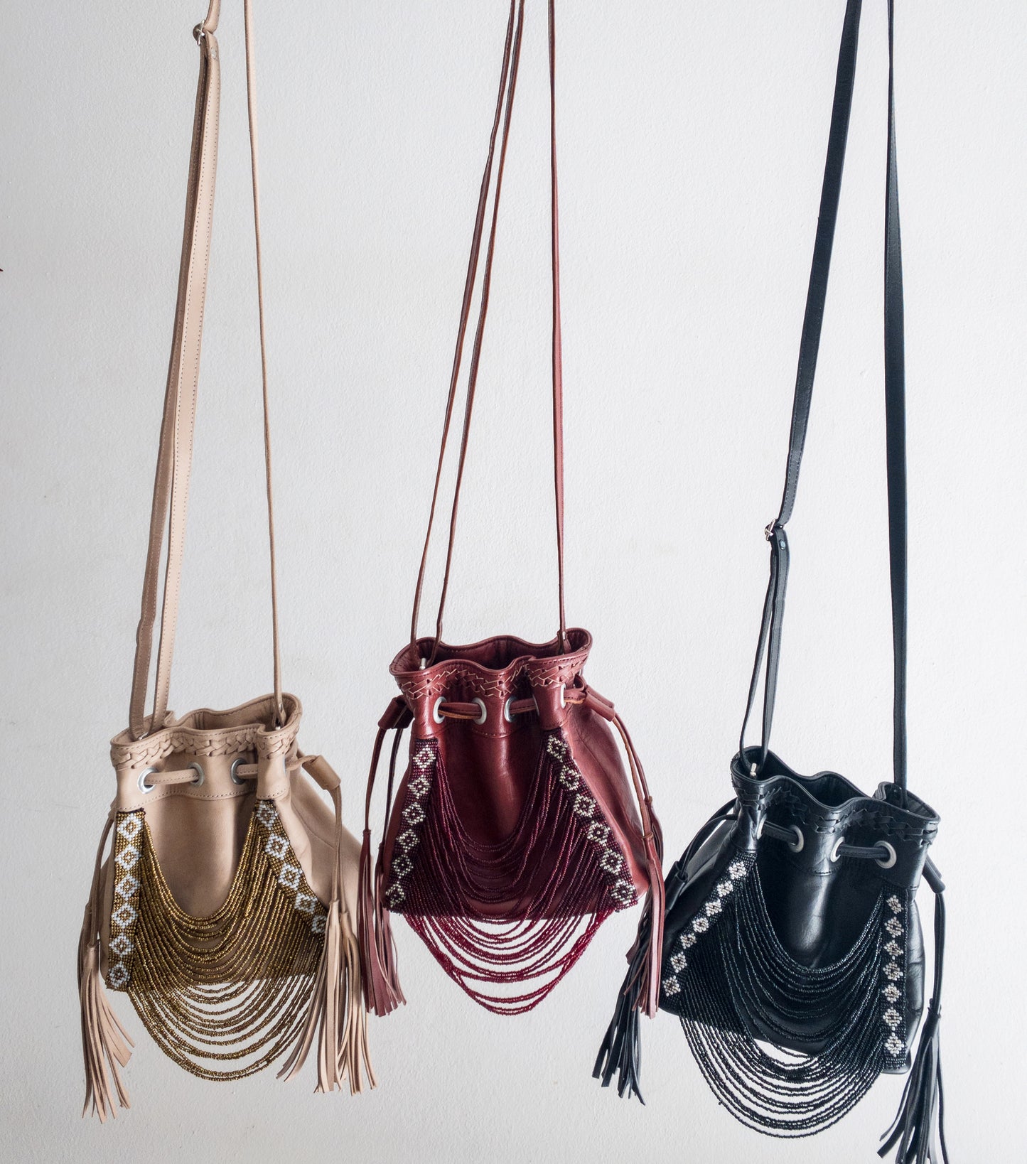 Gold Sand Mini Beaded Bucket Bag