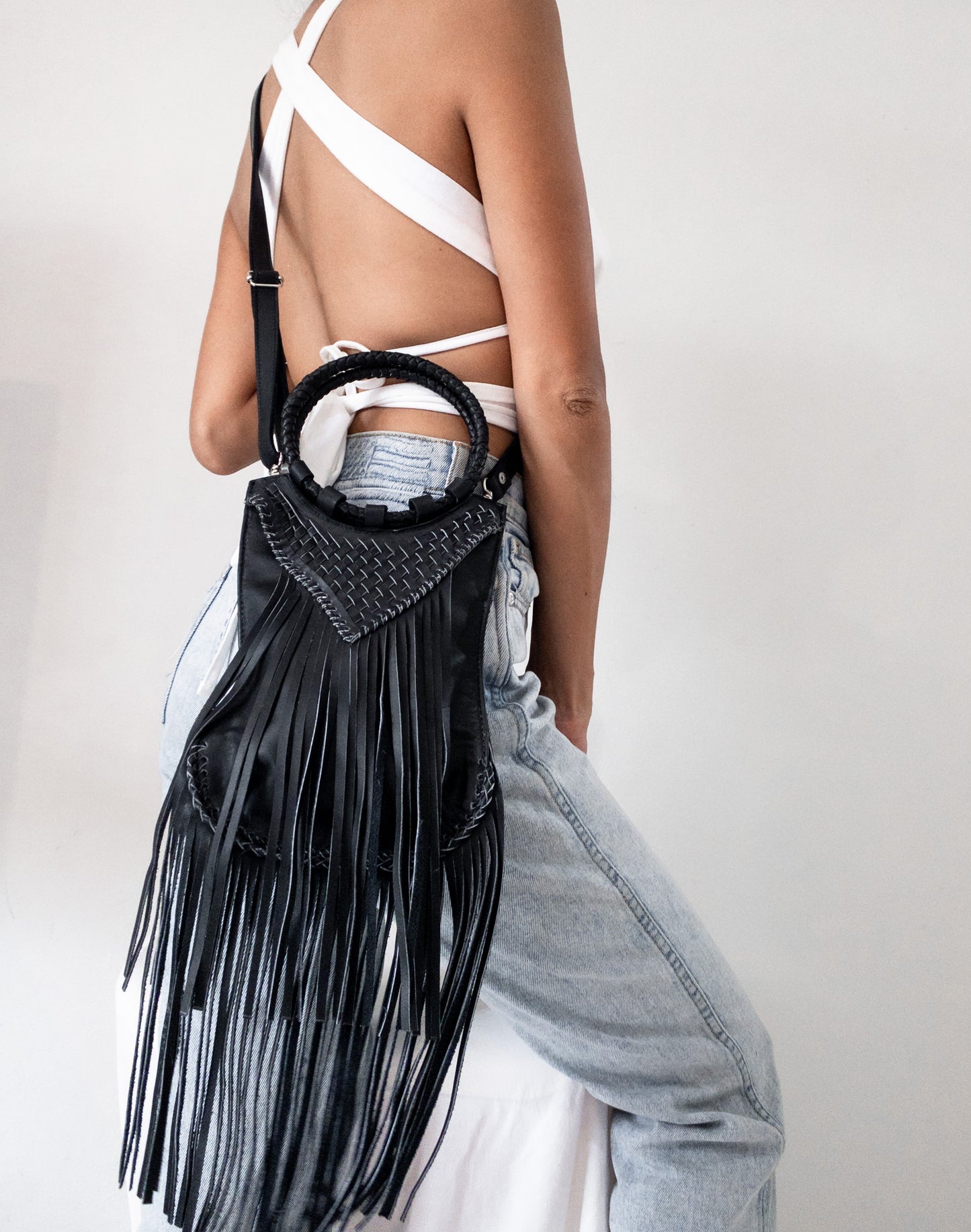 Fringe Woven Purse in Black