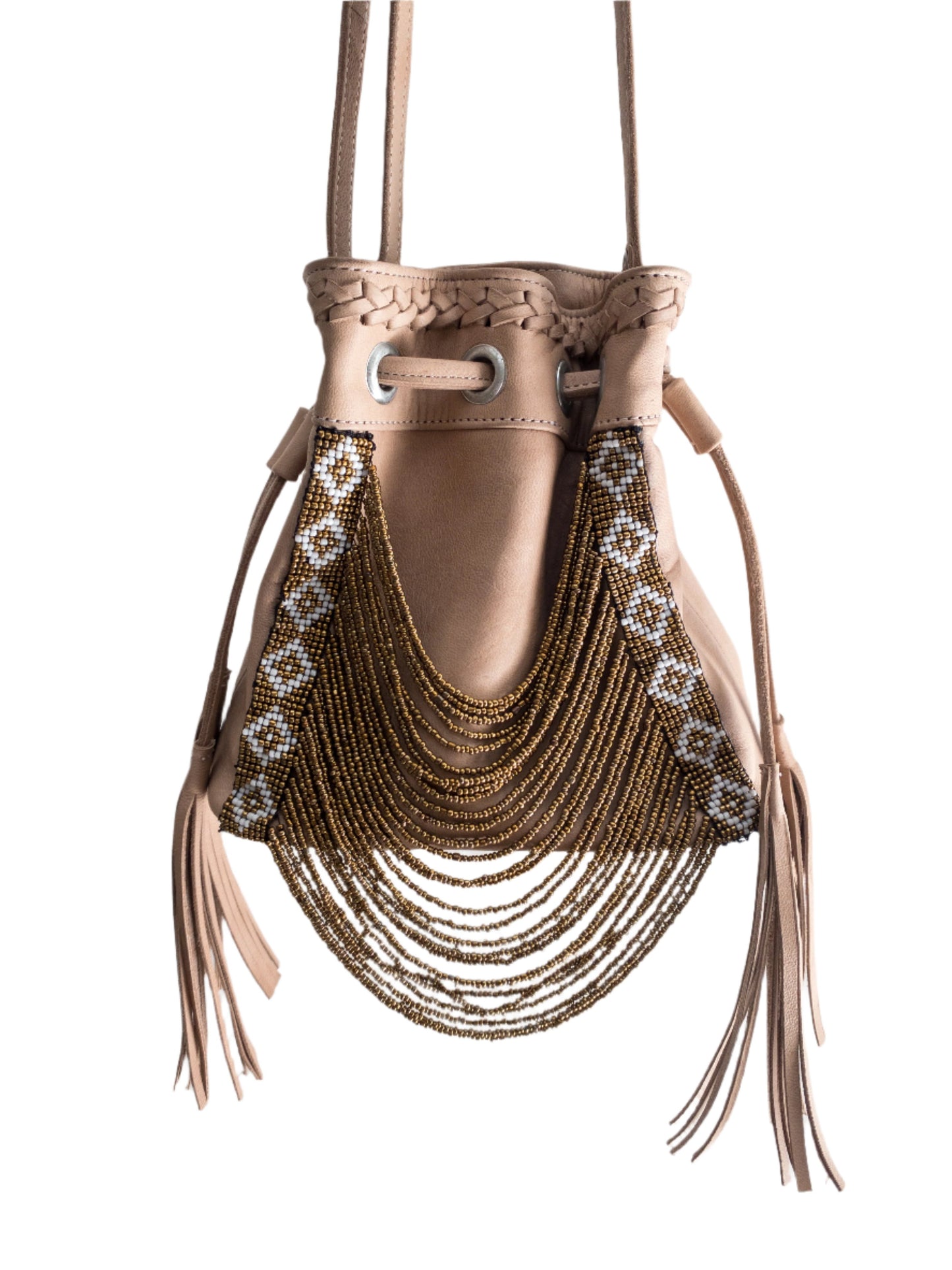 Gold Sand Mini Beaded Bucket Bag