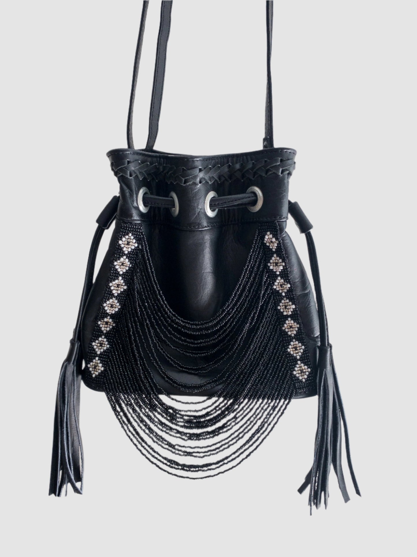 Black Beaded Bucket Bag