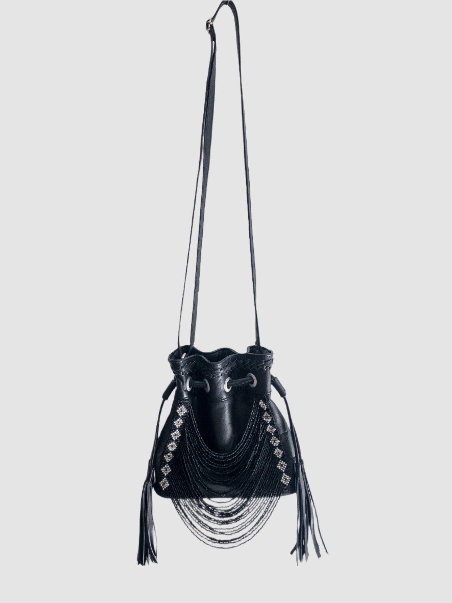 Black Beaded Bucket Bag