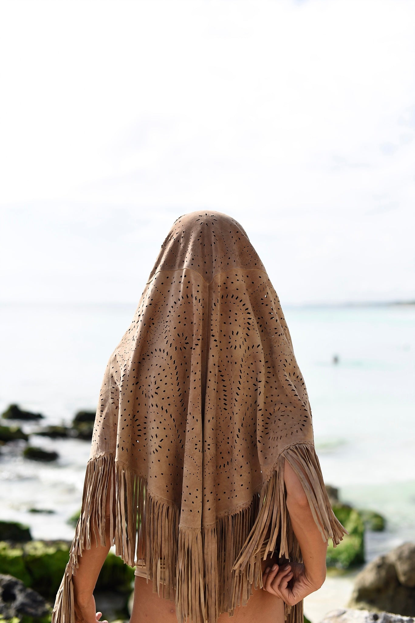 Suede Fringe Shawl in Sand