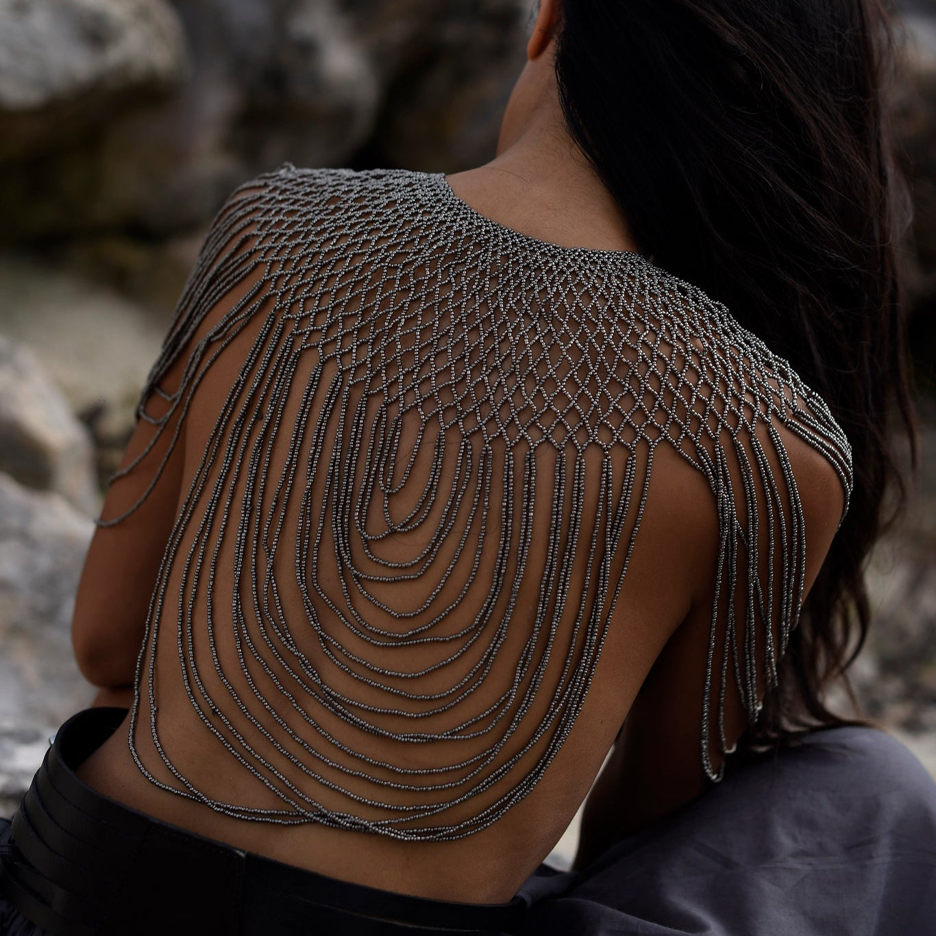 Silver Beaded Cape Body Piece