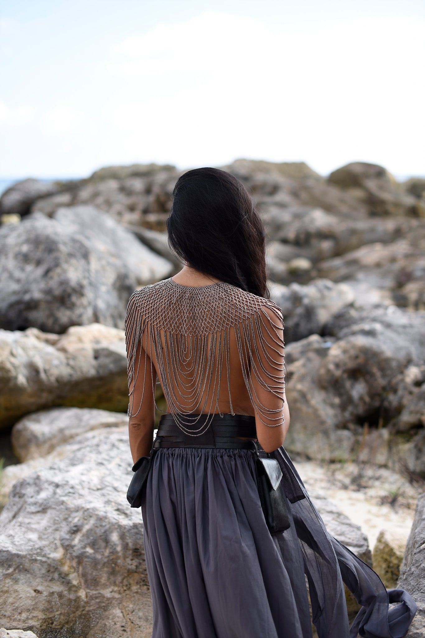 Silver Beaded Cape Body Piece