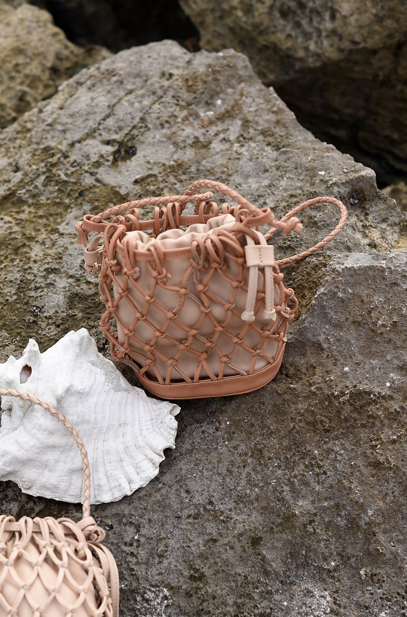 Mini Leather Net Bag in Camel/Sand