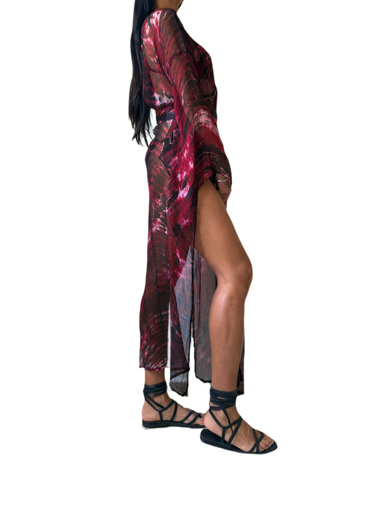 Long Kimono in Maroon Red