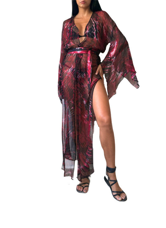 Long Kimono in Maroon Red