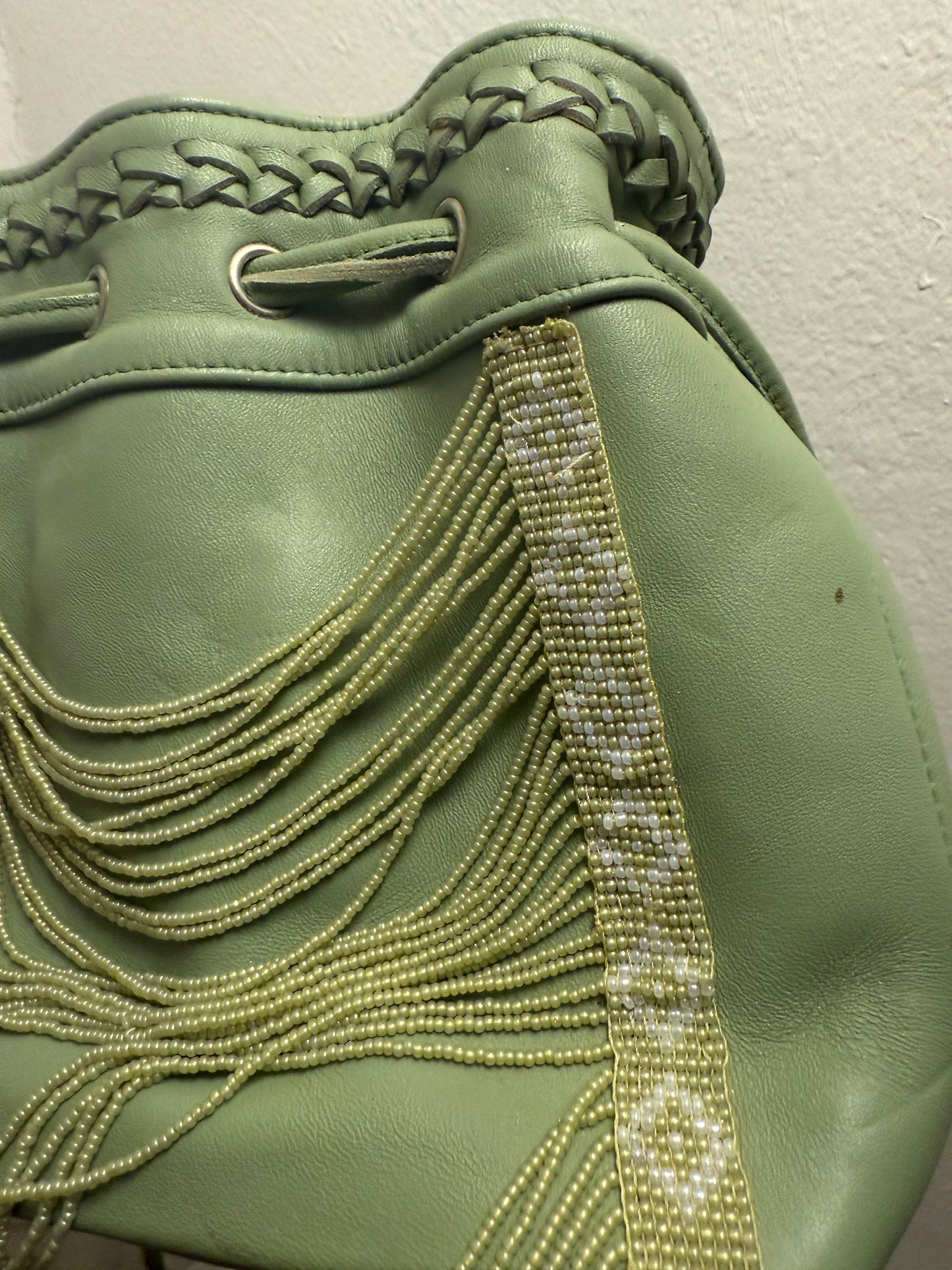 Imperfect Sample - Sage Green Mini Beaded Bucket Bag