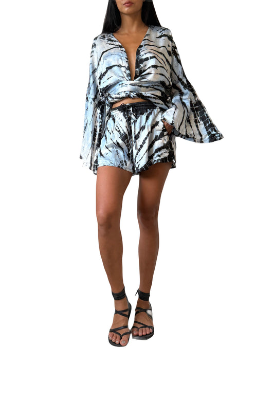 Mar Satin Shorts Set in Ocean Blue